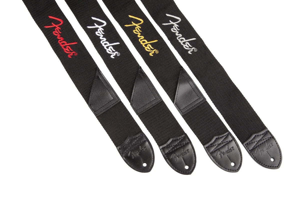 Fender® Logo Strap, Black/Red Logo, 2"