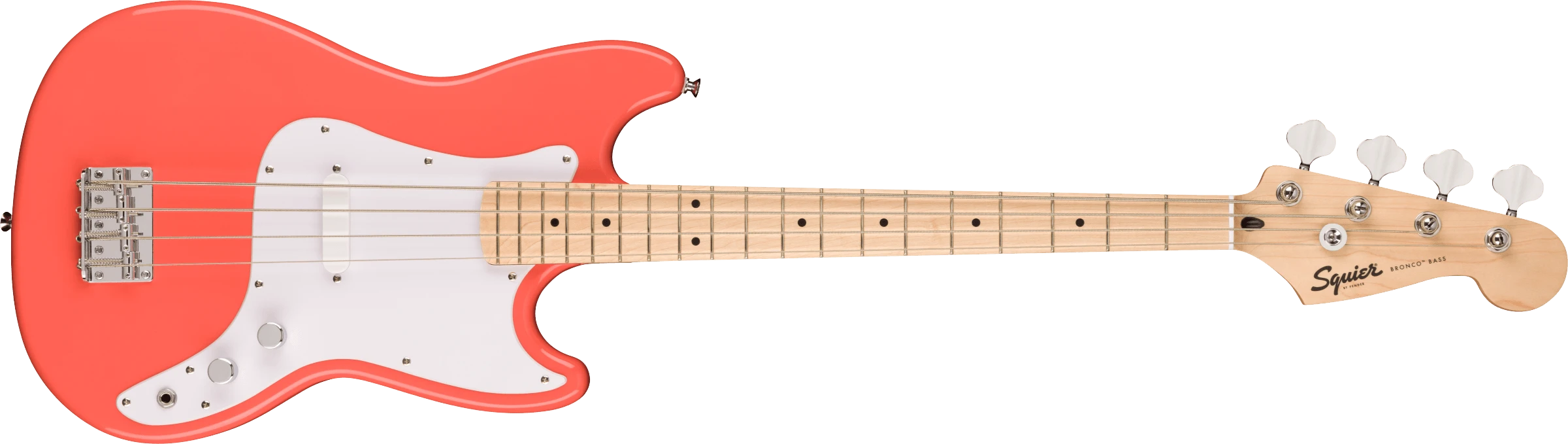 Squier® Squier Sonic® Bronco™ Bass, Maple Fingerboard, White Pickguard, Tahitian Coral