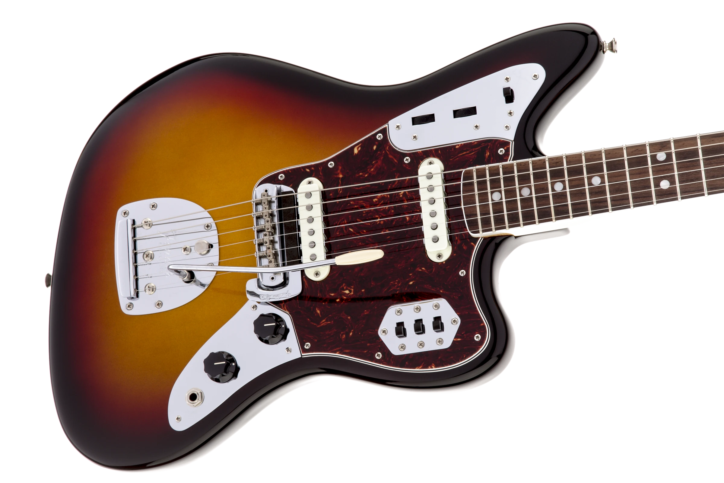Fender® American Vintage '65 Jaguar®, Round-Lam Rosewood Fingerboard, 3-Color Sunburst