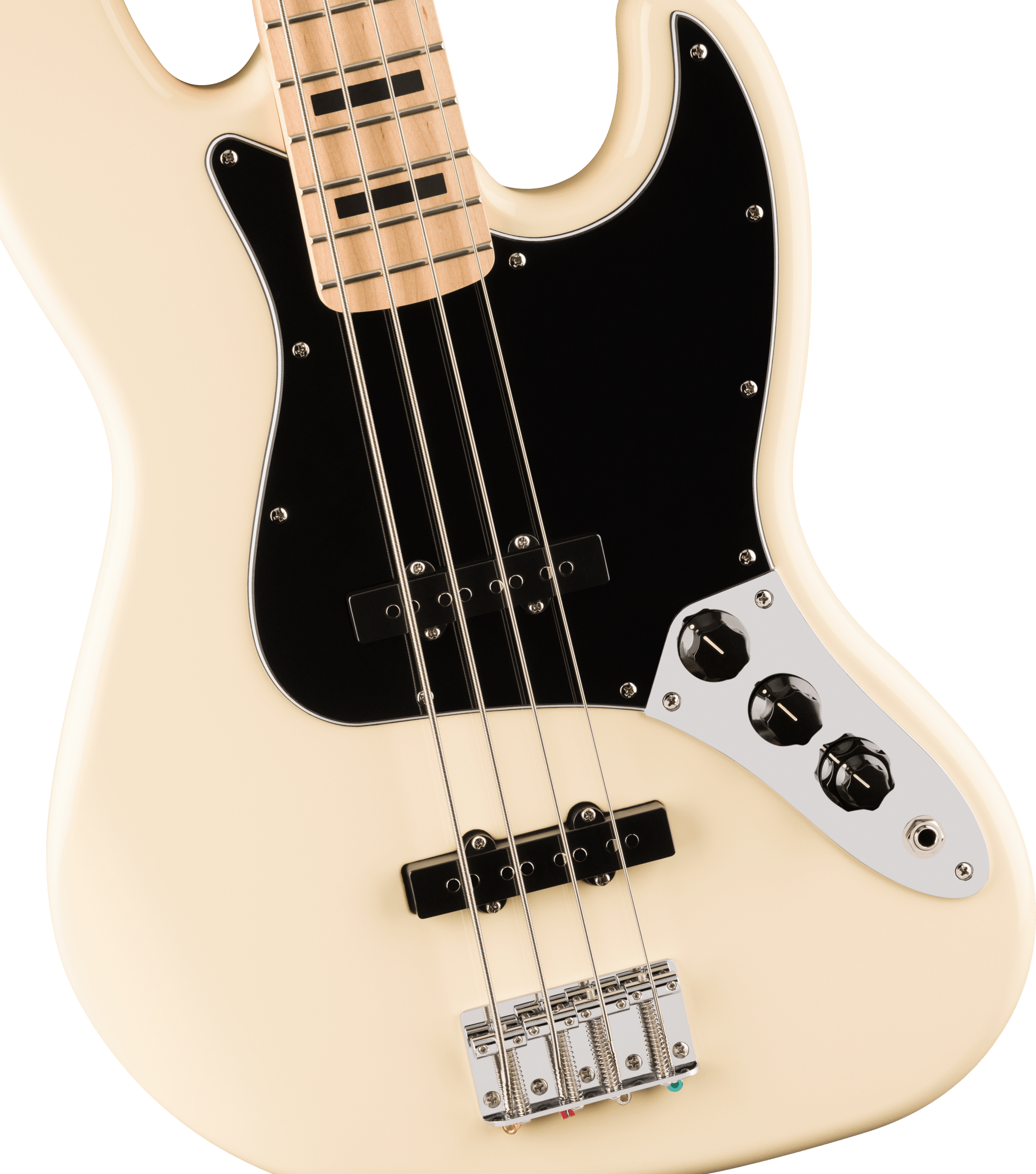 Squier® Affinity Series® Active Jazz Bass®, Maple Fingerboard, Black Pickguard, Olympic White