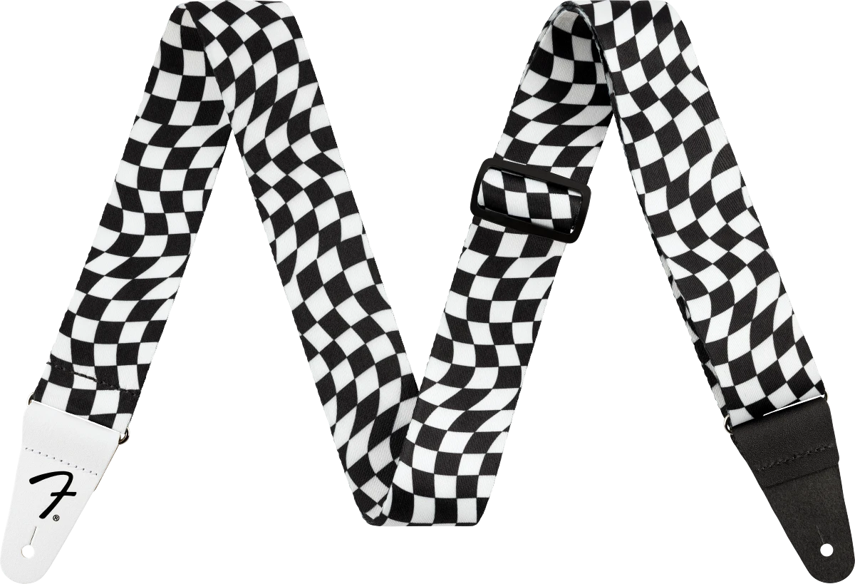 Fender® Wavy Checkerboard Polyester Strap, Black/White