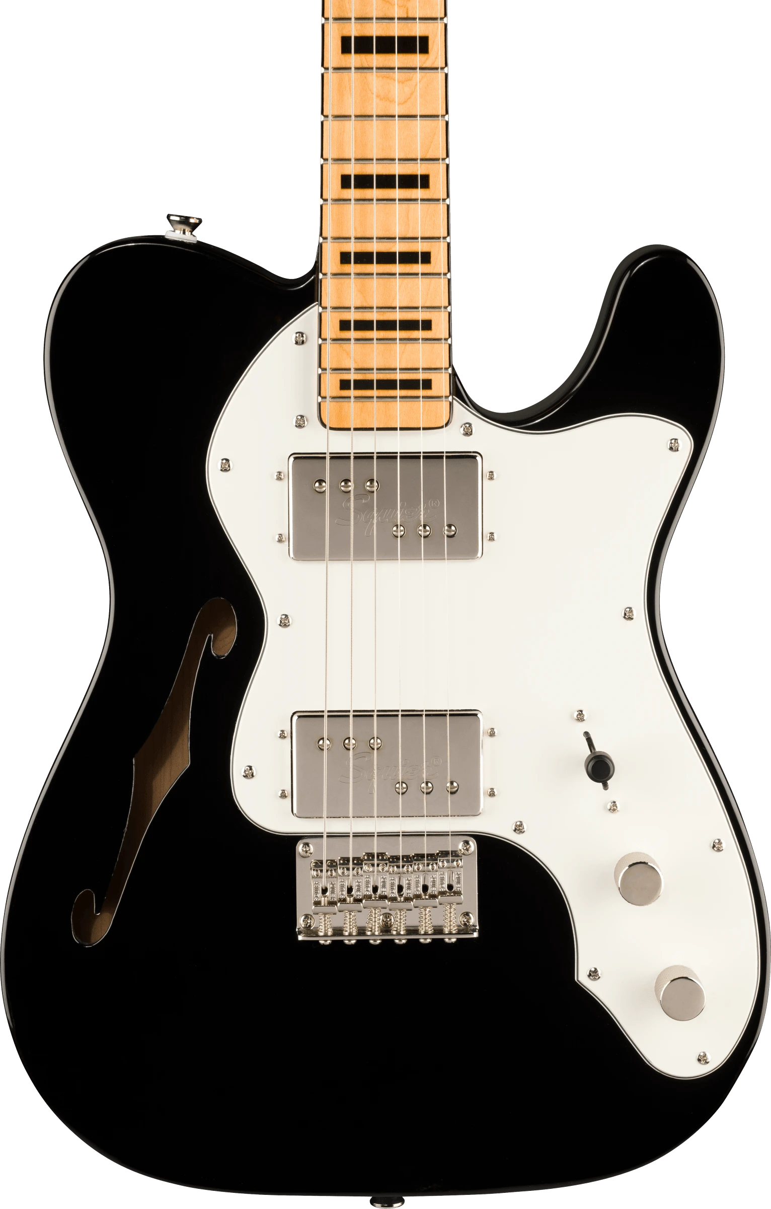Squier® FSR Classic Vibe '70s Telecaster® Thinline, Maple Fingerboard with Blocks and Binding, Parchment Pickguard, Black