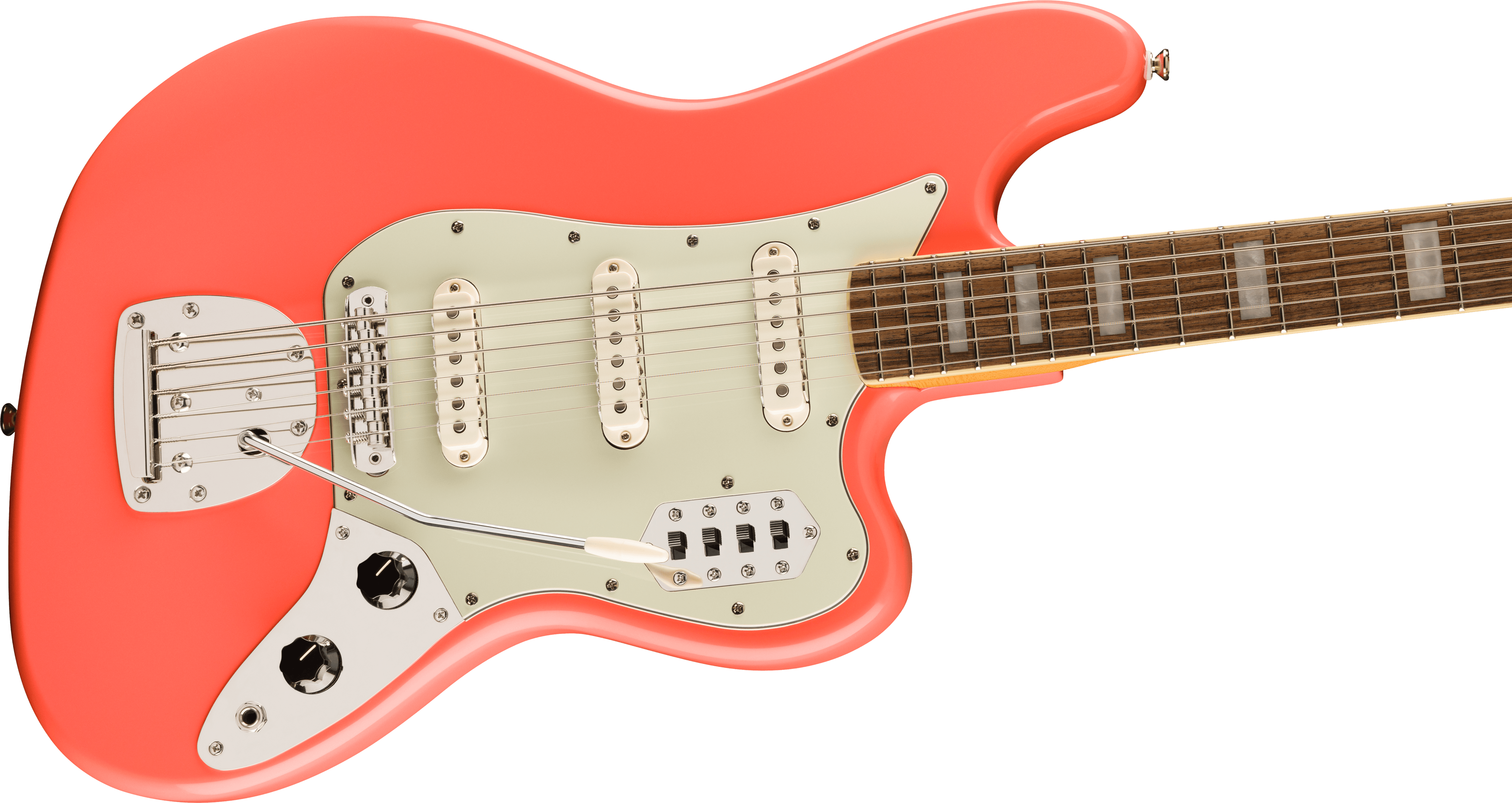 Squier® FSR Classic Vibe™ Bass VI, Laurel Fingerboard, Mint Pickguard, Matching Headstock, Tahitian Coral