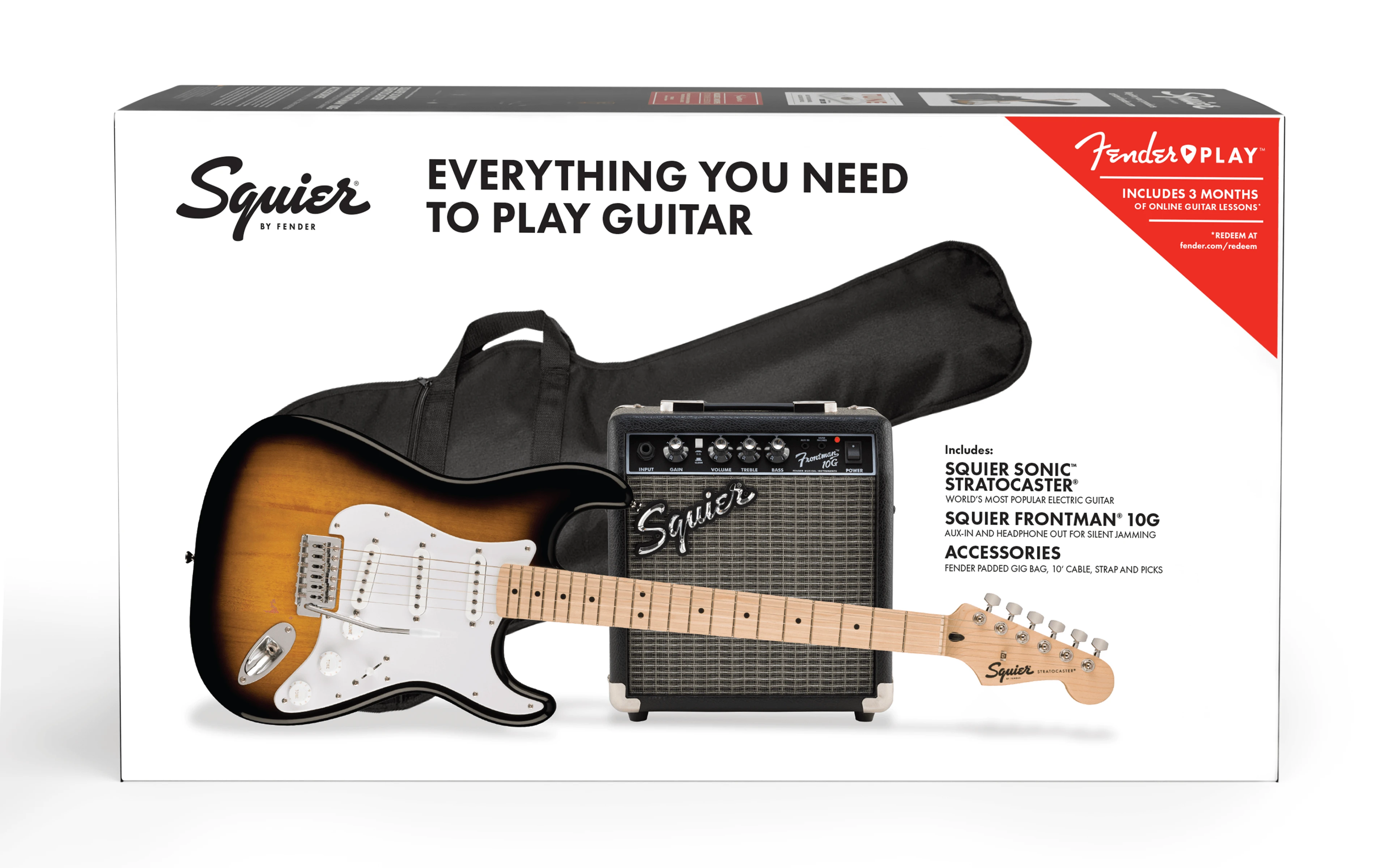 Squier® Sonic® Stratocaster® Pack, Maple Fingerboard, 2-Color Sunburst, Gig Bag, 10G - 230V EU