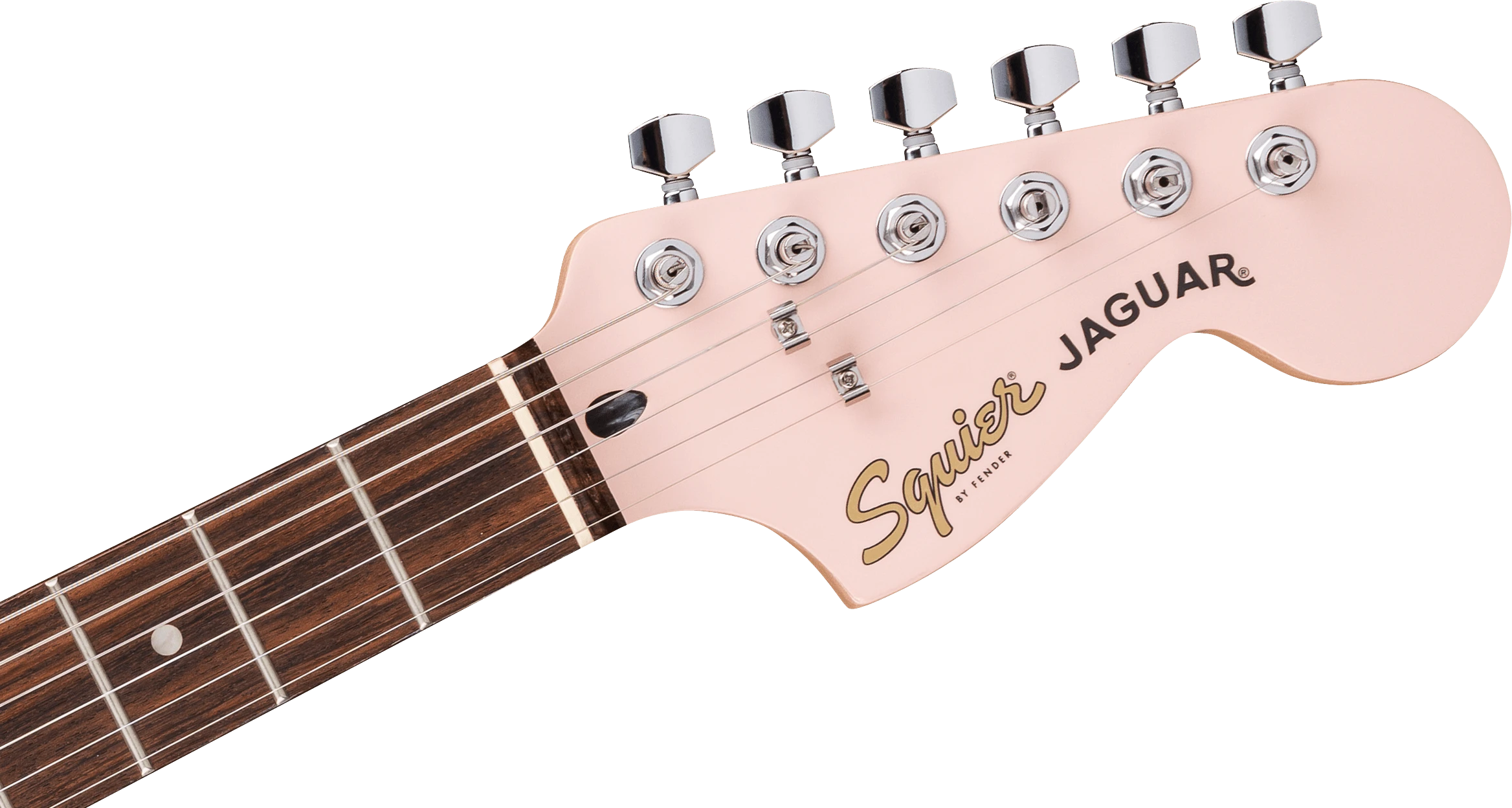 Squier® FSR Affinity™ Jaguar®, Laurel Fingerboard, White Pickguard, Matching Headstock, Shell Pink
