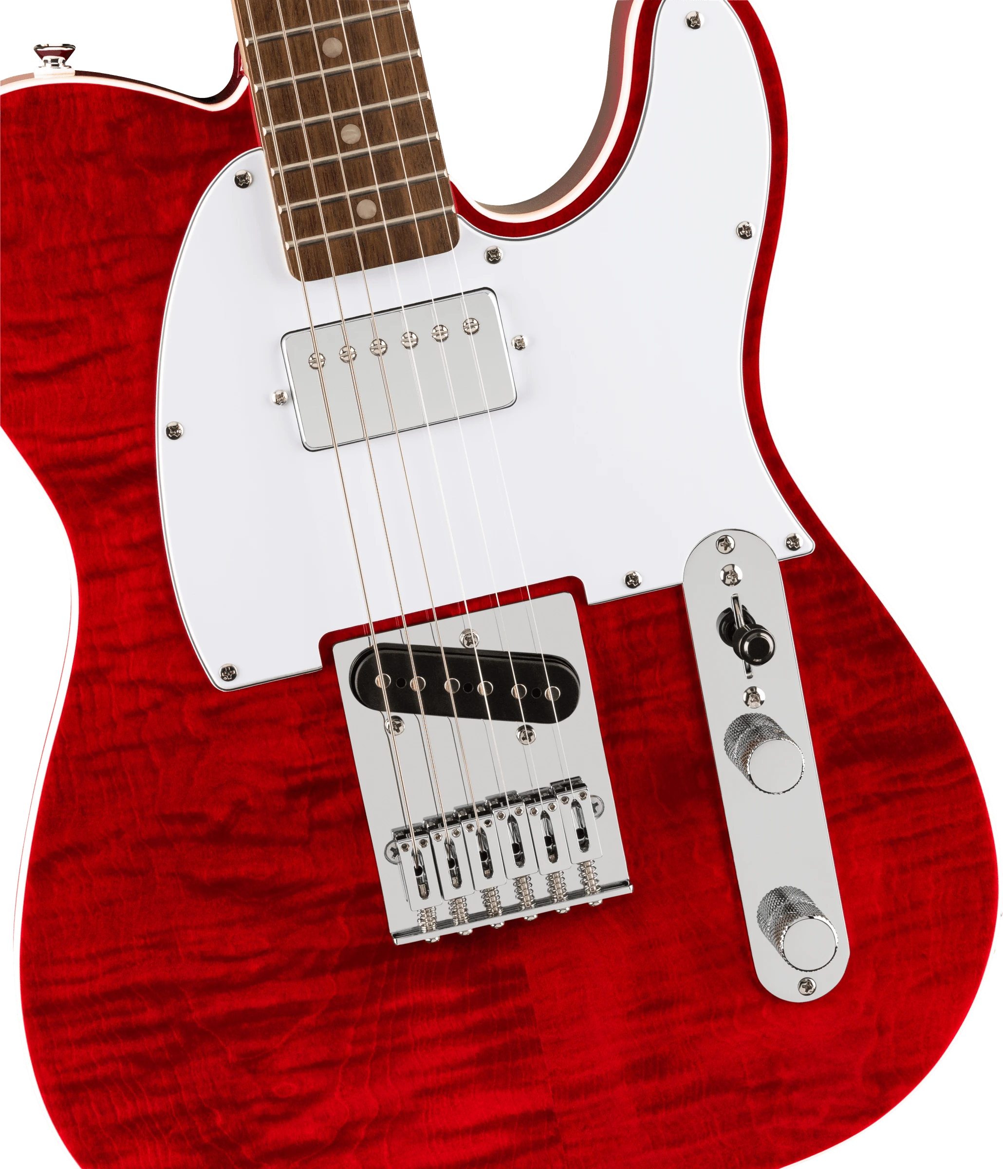 Squier® Affinity Series™ Telecaster® FMT SH, Laurel Fingerboard, White Pickguard, Crimson Red Transparent