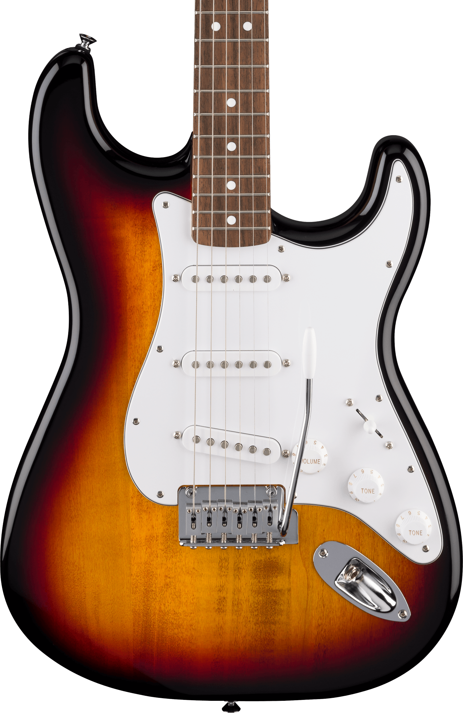 Fender® Standard Stratocaster®, Laurel Fingerboard, White Pickguard, 3-Color Sunburst