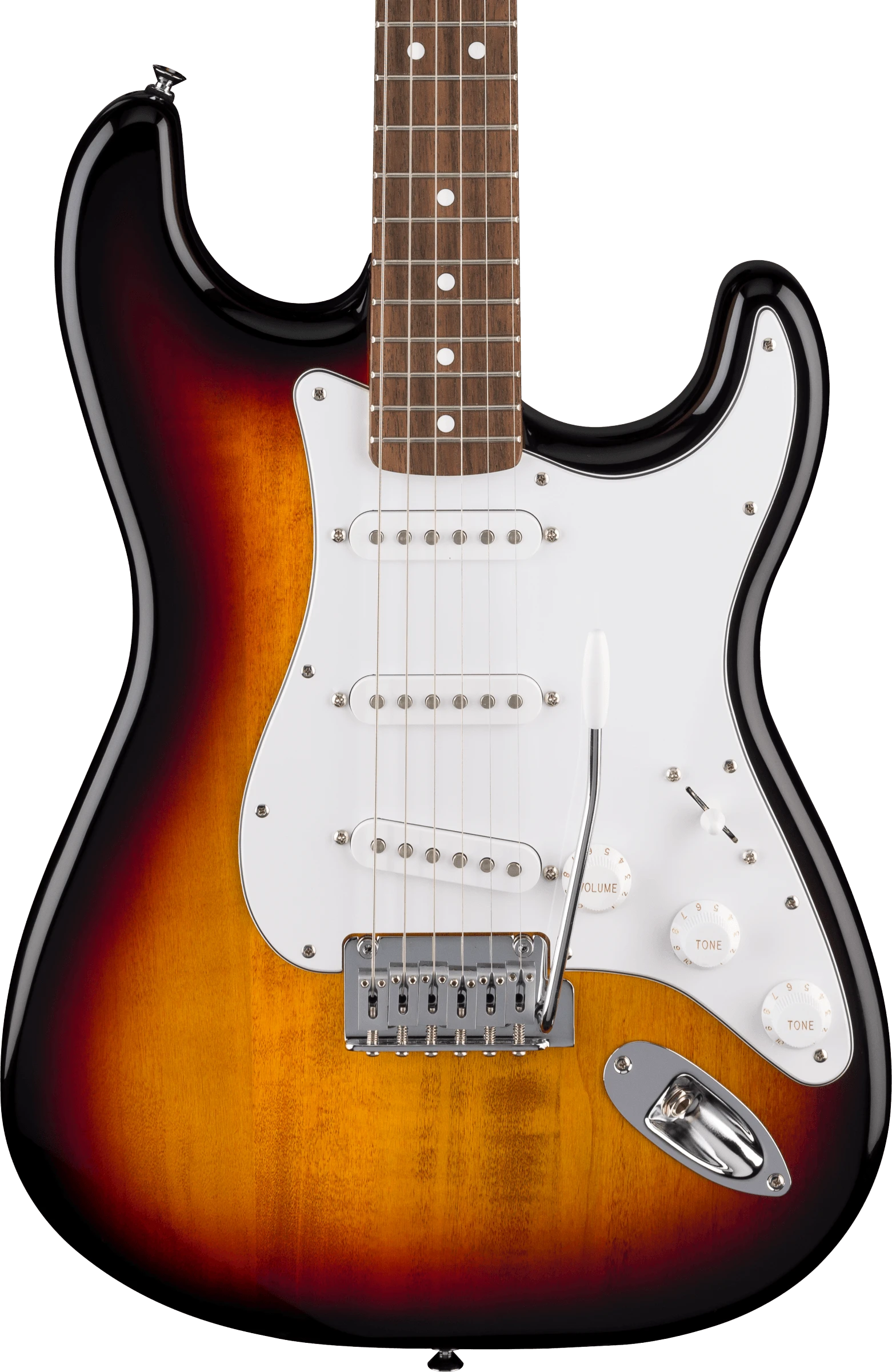 Fender® Standard Stratocaster®, Laurel Fingerboard, White Pickguard, 3-Color Sunburst