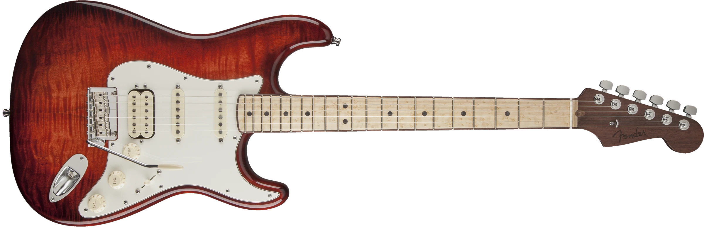 Fender® Select Stratocaster® HSS Exotic Maple Flame, Channel-Bound Maple Fingerboard, Bing Cherry Burst