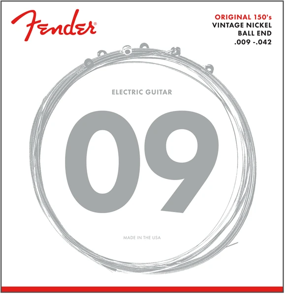 Fender® Original 150 Guitar Strings, Pure Nickel Wound, Ball End, 150L .009-.042 Gauges, (6)