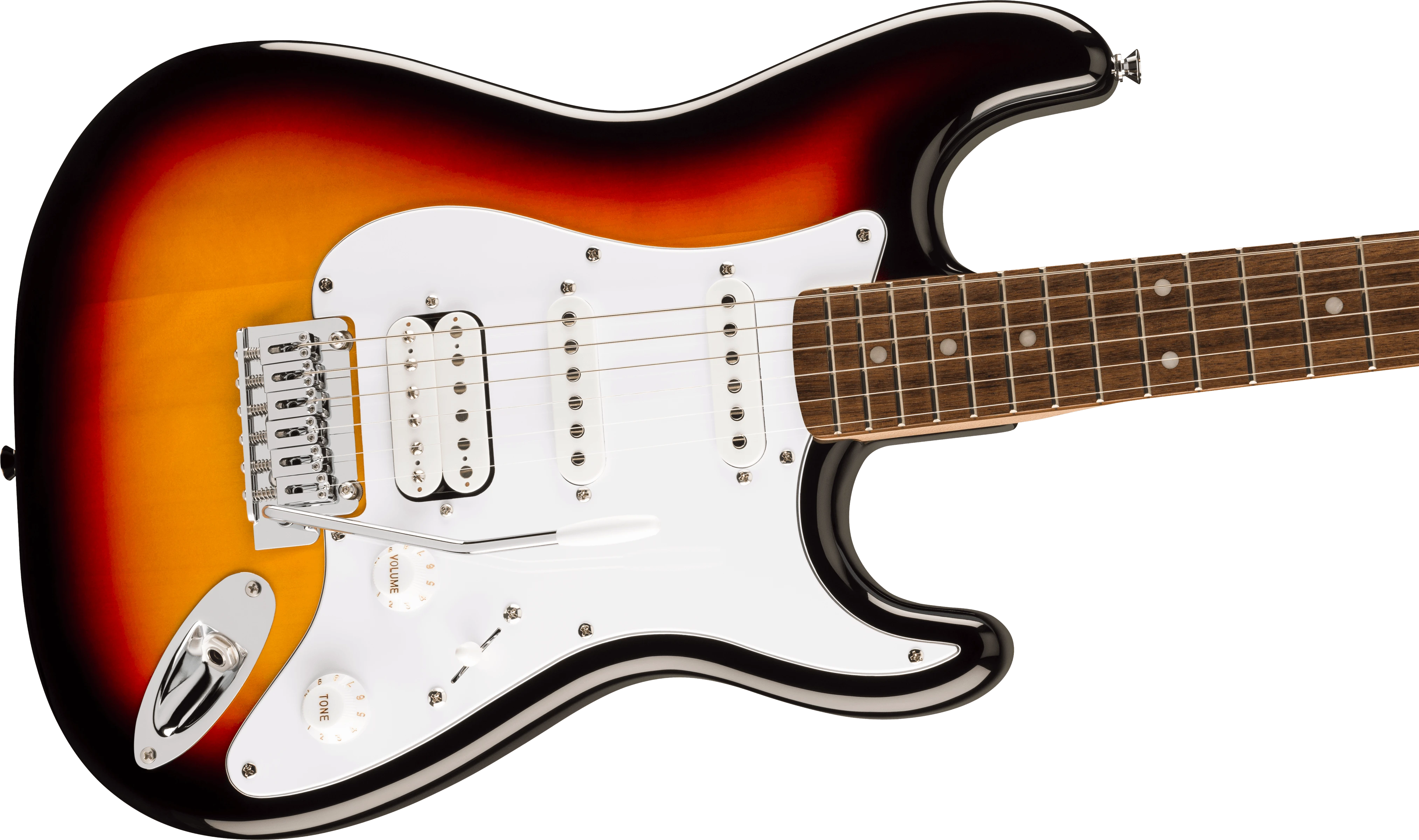 Squier® Affinity Series™ Stratocaster® Junior HSS, Laurel Fingerboard, White Pickguard, 3-Color Sunburst
