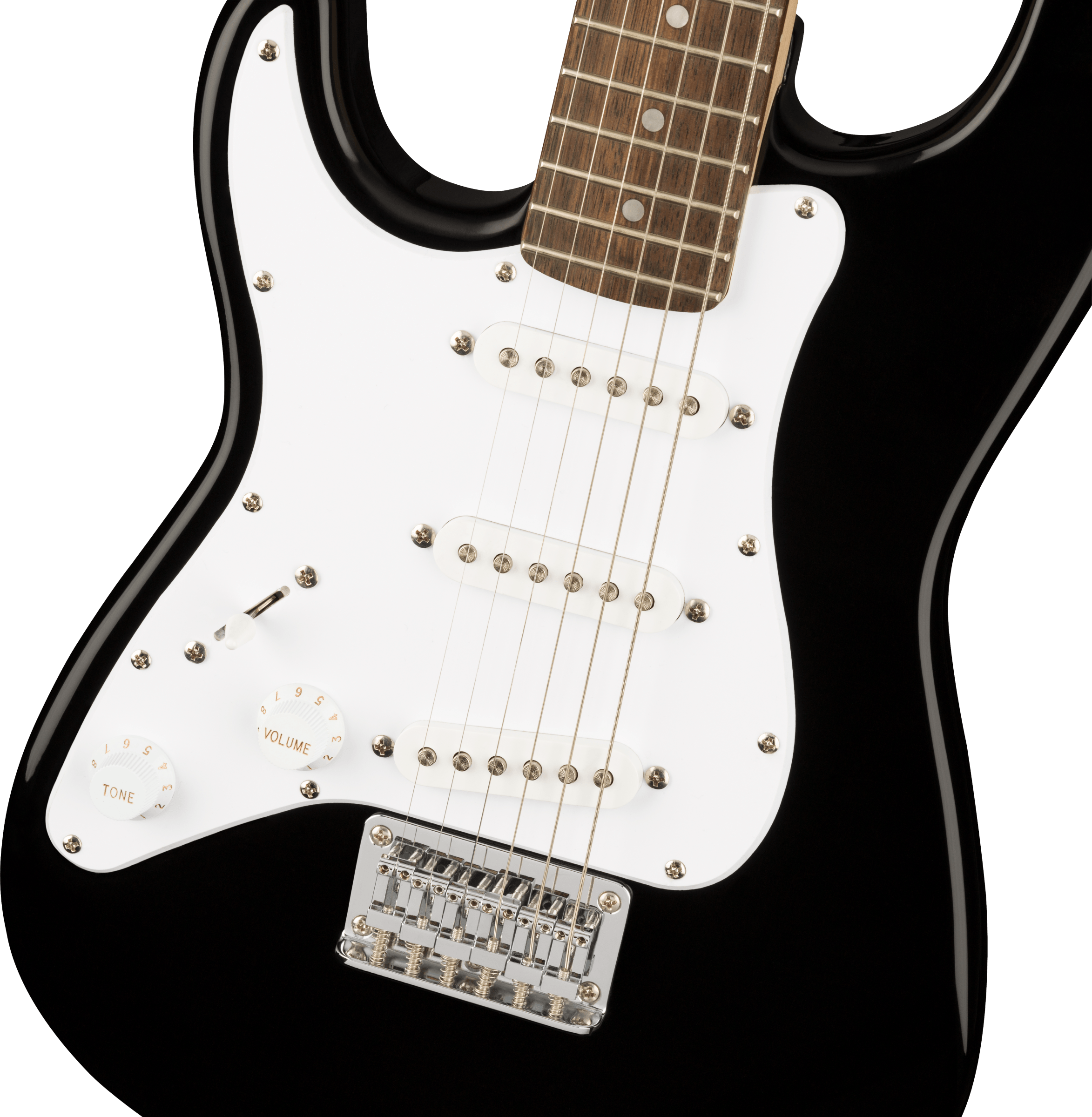 Squier® Mini Stratocaster® Left-Handed, Laurel Fingerboard, White Pickguard, Black