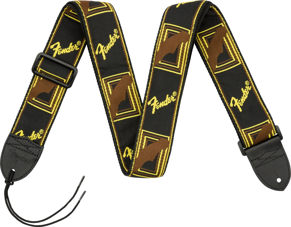 Fender® Monogrammed Strap, Black/Yellow/Brown, 2"