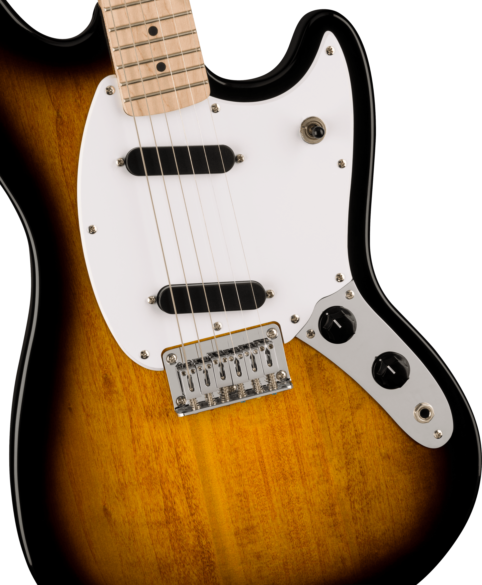 Squier® Squier Sonic® Mustang®, Maple Fingerboard, White Pickguard, 2-Color Sunburst