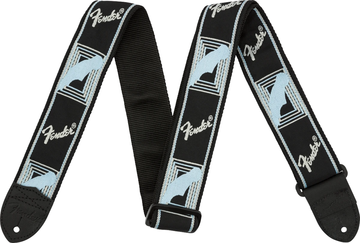 Monogrammed Strap, Black/Light Grey/Blue, 2"