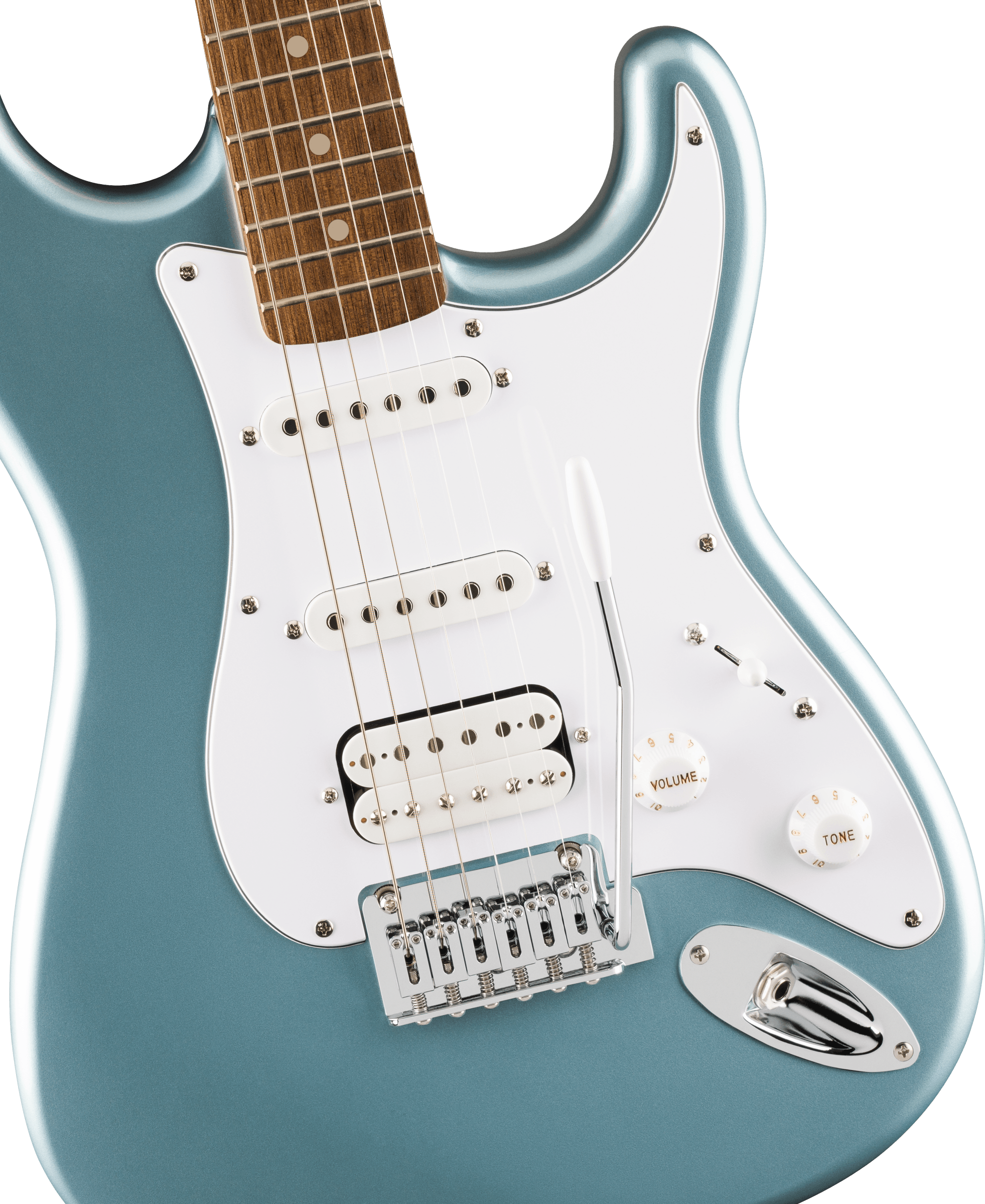 Squier® Affinity Series® Stratocaster® Junior HSS, Laurel Fingerboard, White Pickguard, Ice Blue Metallic