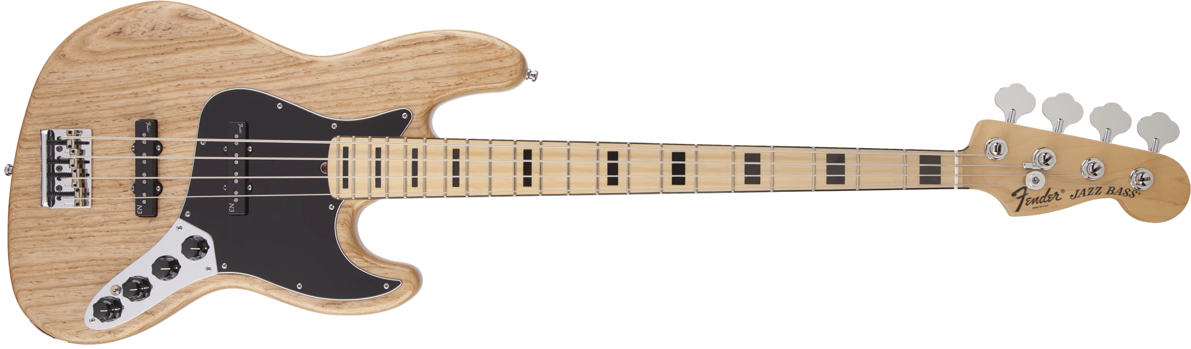 Fender® American Deluxe Jazz Bass® Ash, Maple Fingerboard, Natural, 3-Ply B/W/B Pickguard