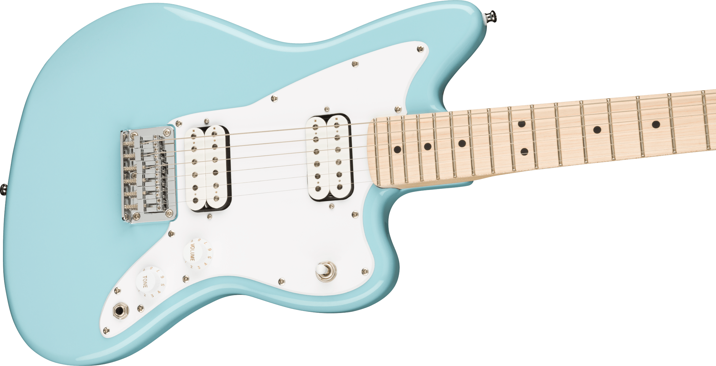 Squier® Mini Jazzmaster® HH, Maple Fingerboard, White Pickguard, Daphne Blue