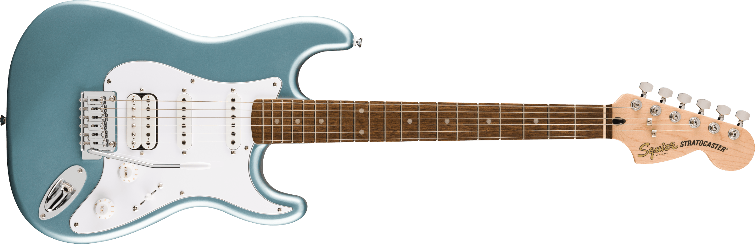 Squier® Affinity Series® Stratocaster® Junior HSS, Laurel Fingerboard, White Pickguard, Ice Blue Metallic