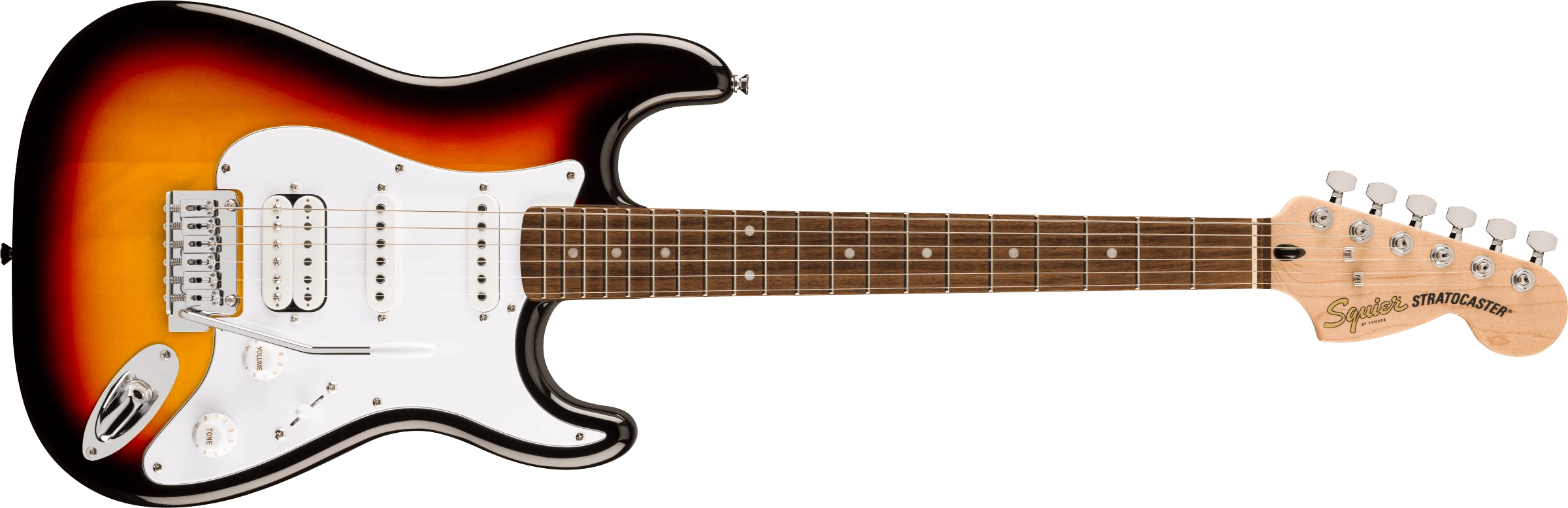 Squier® Affinity Series™ Stratocaster® Junior HSS, Laurel Fingerboard, White Pickguard, 3-Color Sunburst