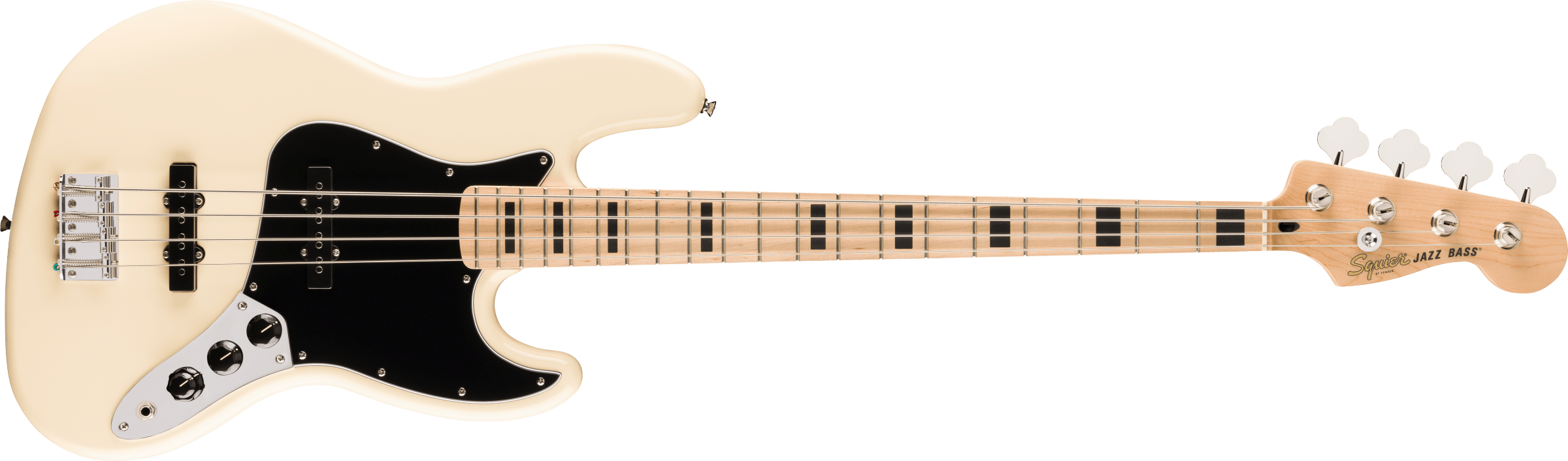 Squier® Affinity Series® Active Jazz Bass®, Maple Fingerboard, Black Pickguard, Olympic White