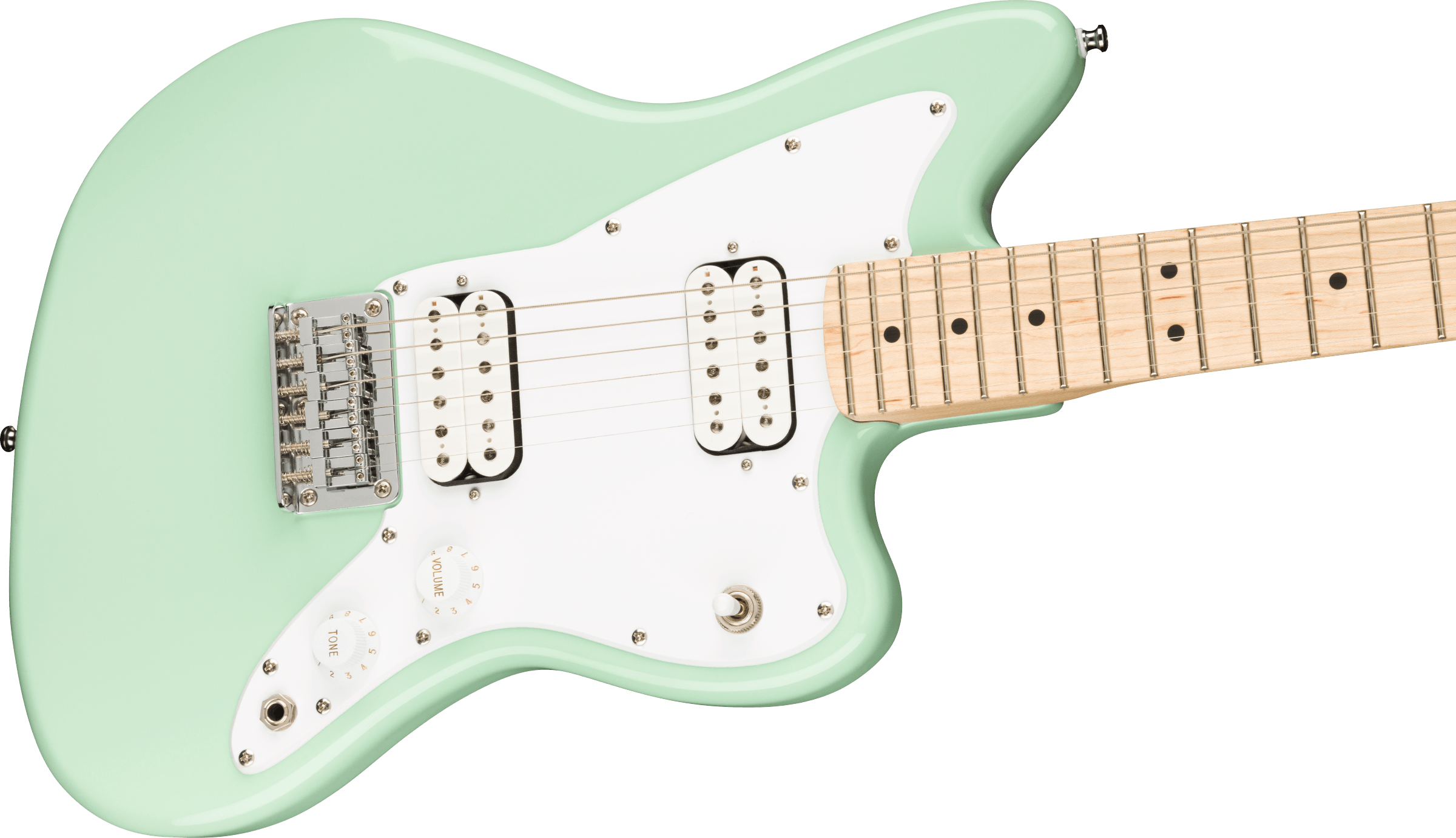 Squier® Mini Jazzmaster® HH, Maple Fingerboard, White Pickguard, Surf Green