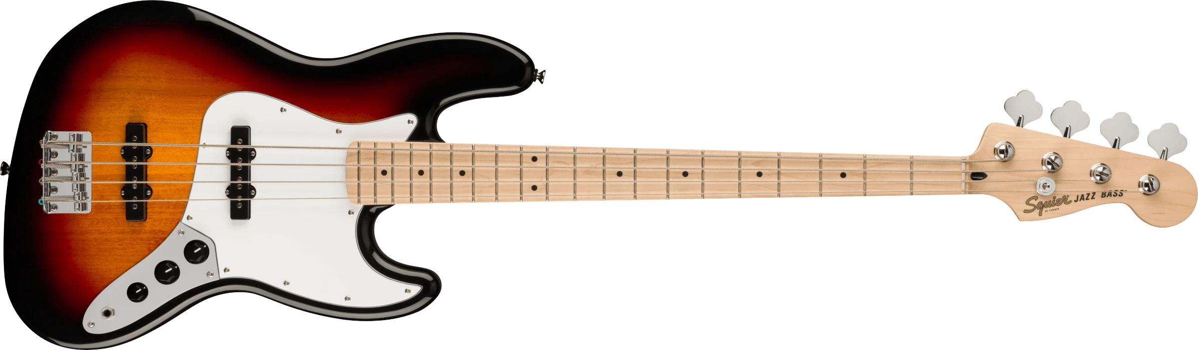 Squier® Affinity Series® Jazz Bass®, Maple Fingerboard, White Pickguard, 3-Color Sunburst