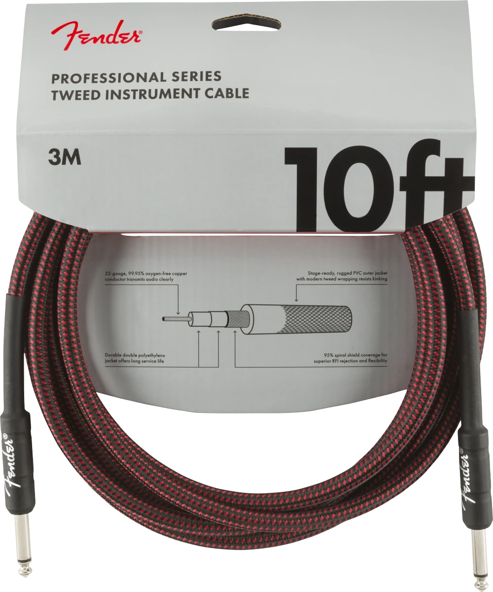 Fender®  Professional Series Instrument Cables, 10', Red Tweed