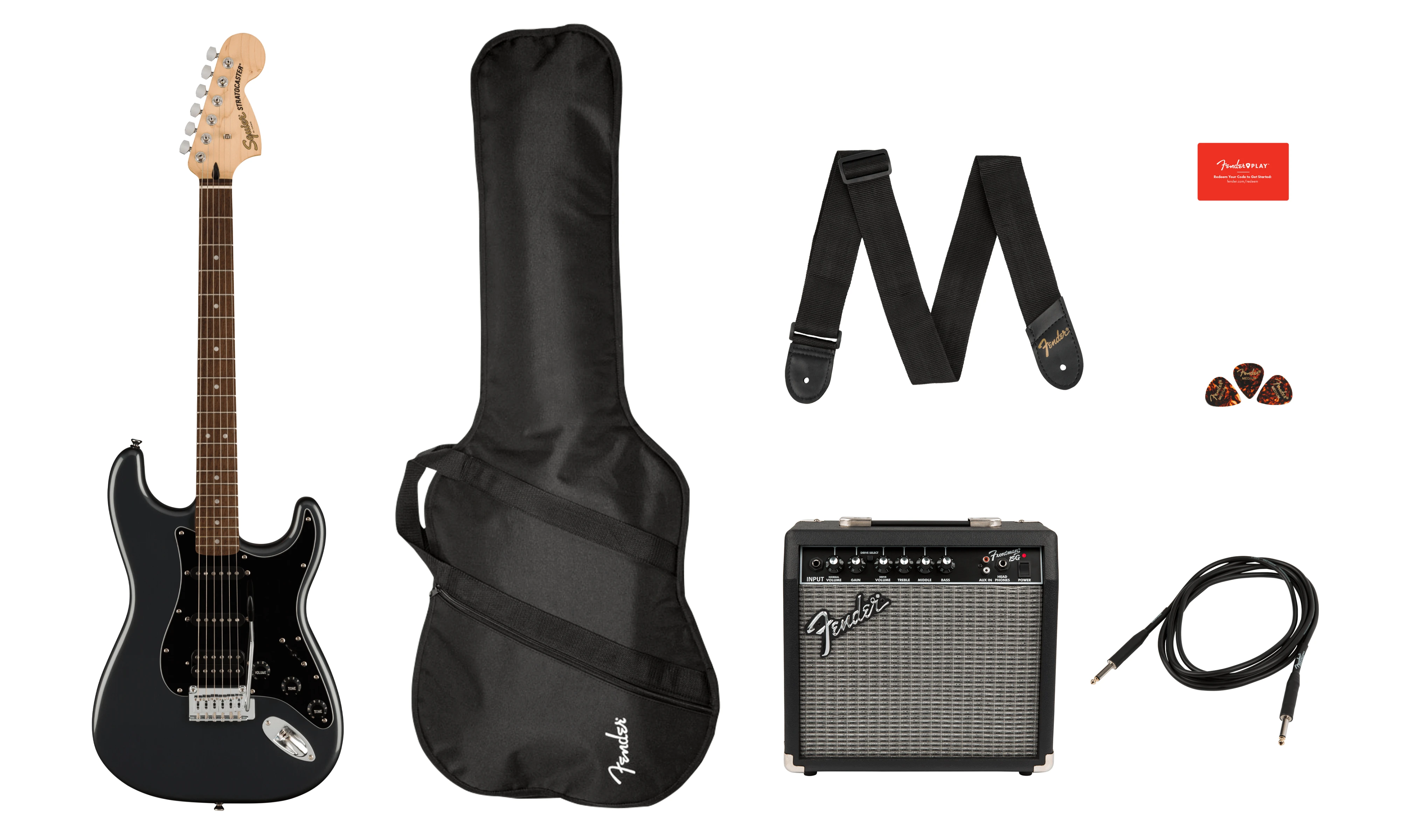 Squier® Affinity Series™ Stratocaster® HSS Pack, Laurel Fingerboard, Charcoal Frost Metallic, Gig Bag, 15G - 230V EU