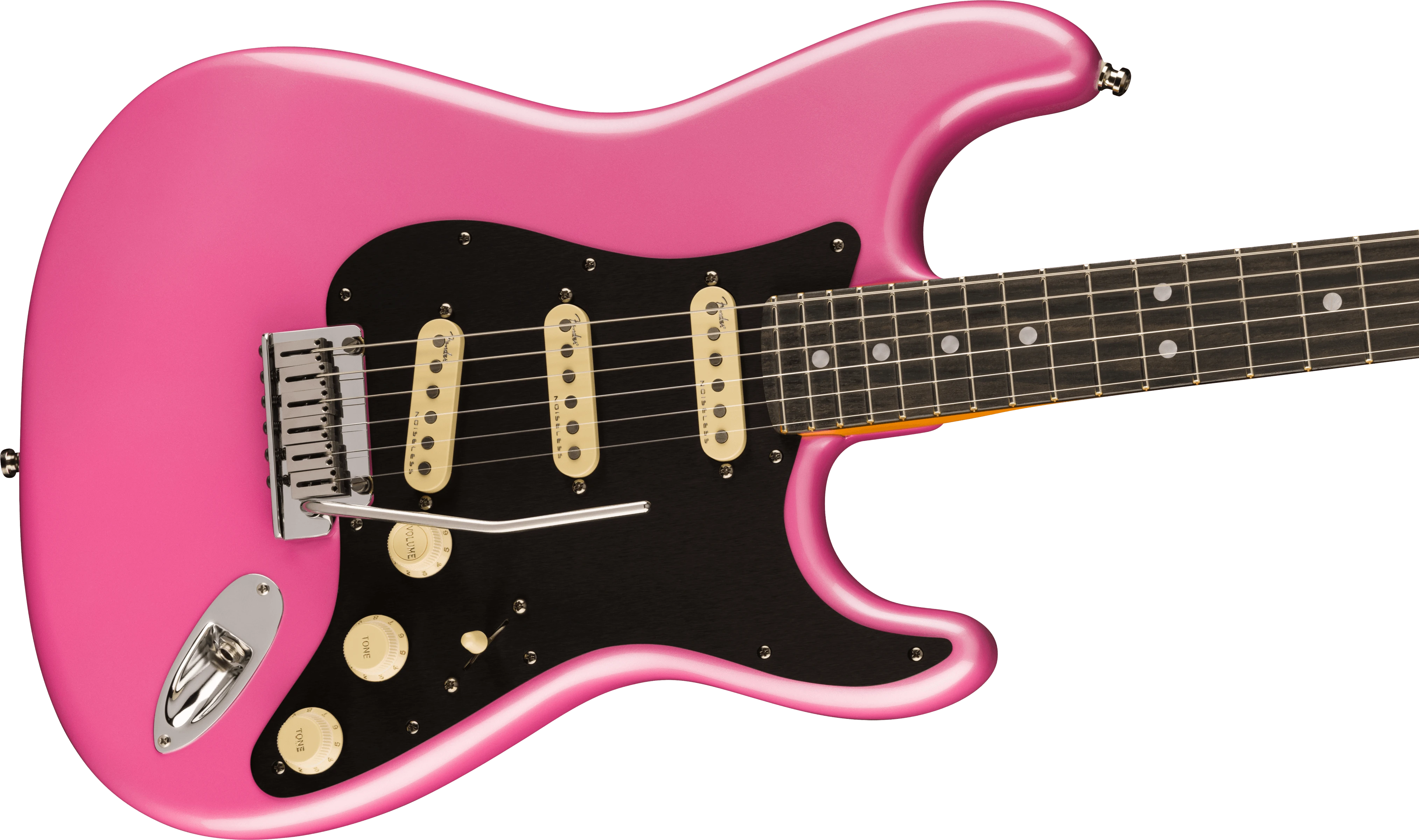 Fender® American Ultra Stratocaster®, Ebony Fingerboard, Bubble Gum Metallic