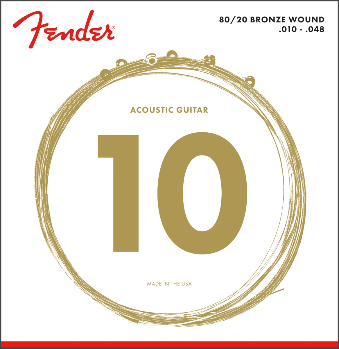 Fender® 80/20 Bronze Acoustic Strings, Ball End, 70XL .010-.048 Gauges