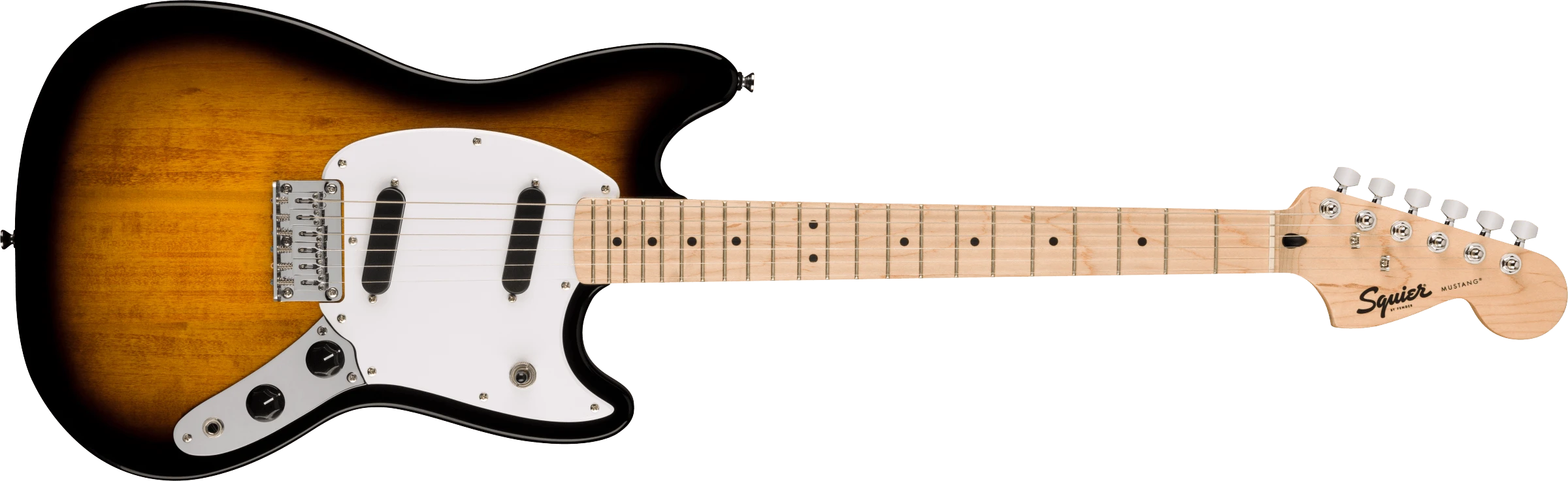 Squier® Squier Sonic® Mustang®, Maple Fingerboard, White Pickguard, 2-Color Sunburst