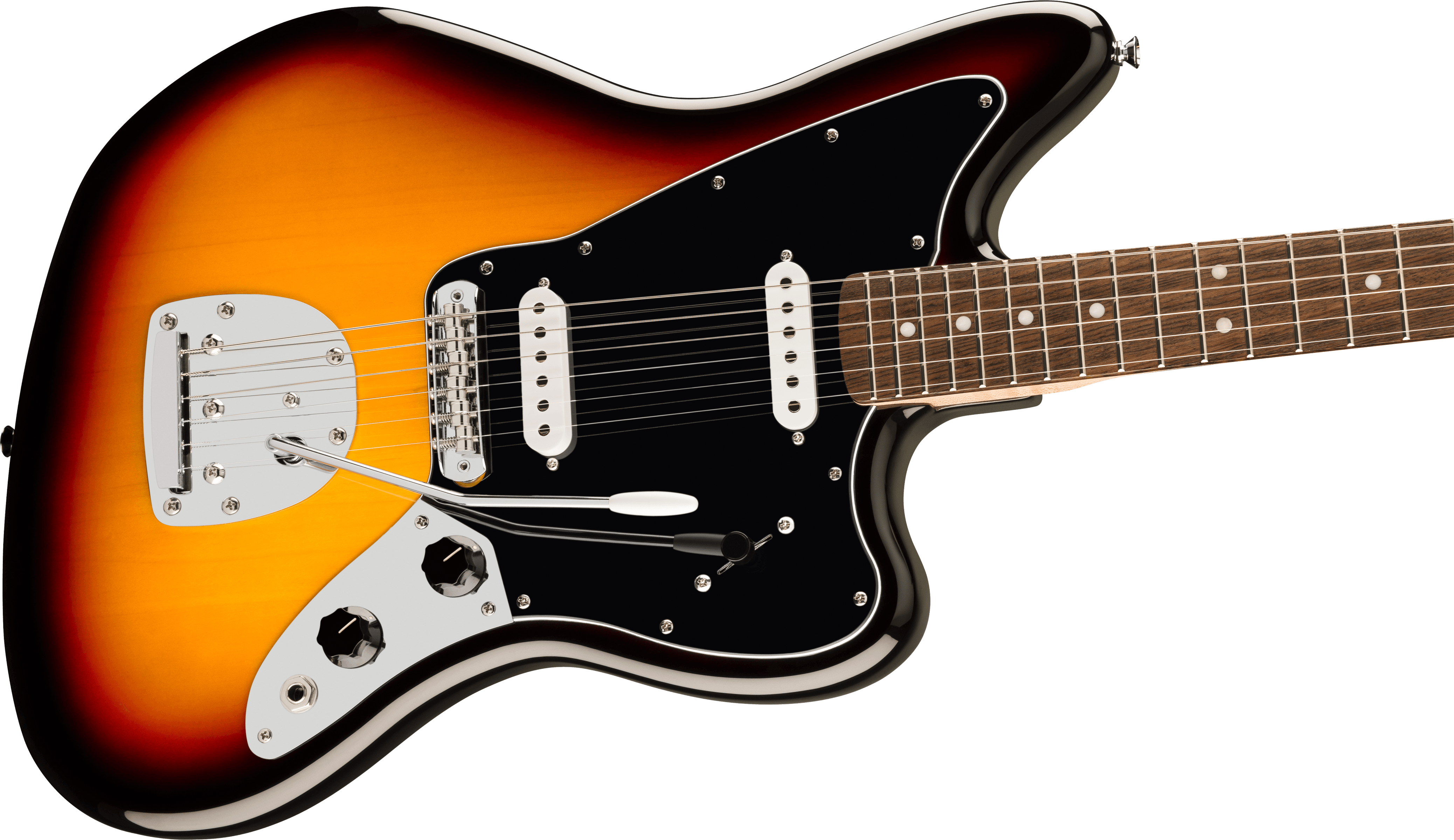 Squier® Affinity Series® Jaguar®, Laurel Fingerboard, Black Pickguard, 3-Color Sunburst