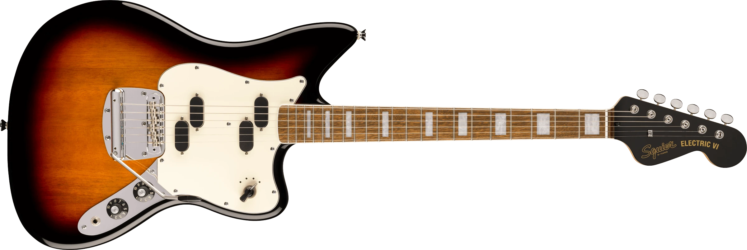 Squier® Paranormal Electric VI, Laurel Fingerboard, Parchment Pickguard, 3-Color Sunburst