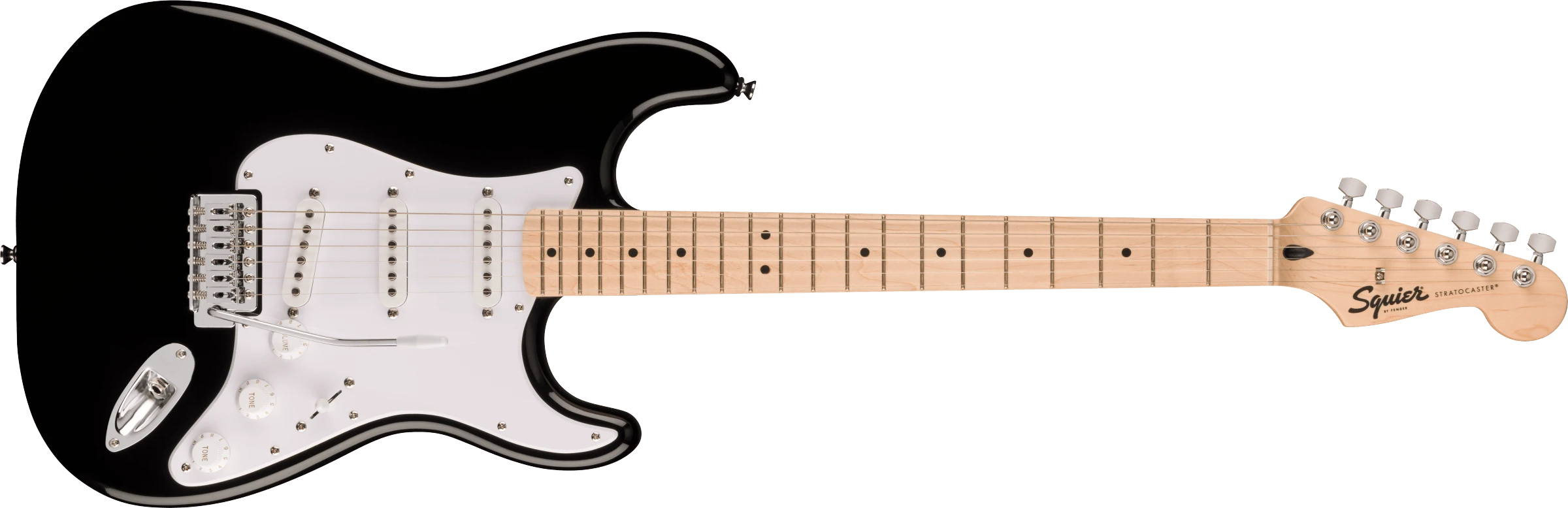 Squier® Sonic® Stratocaster®, Maple Fingerboard, White Pickguard, Black