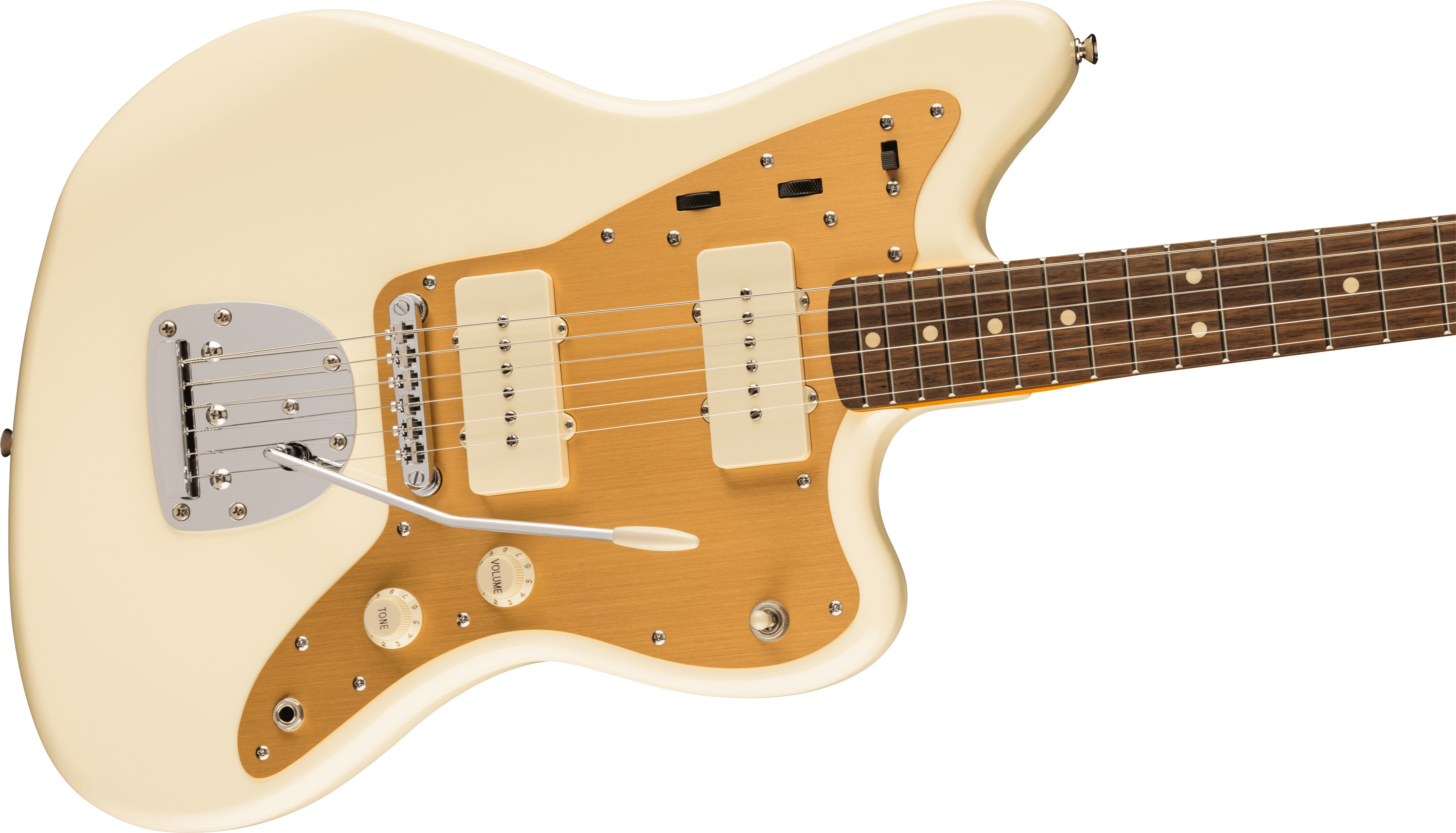 Squier® J Mascis Jazzmaster®, Laurel Fingerboard, Gold Anodized Pickguard, Vintage White