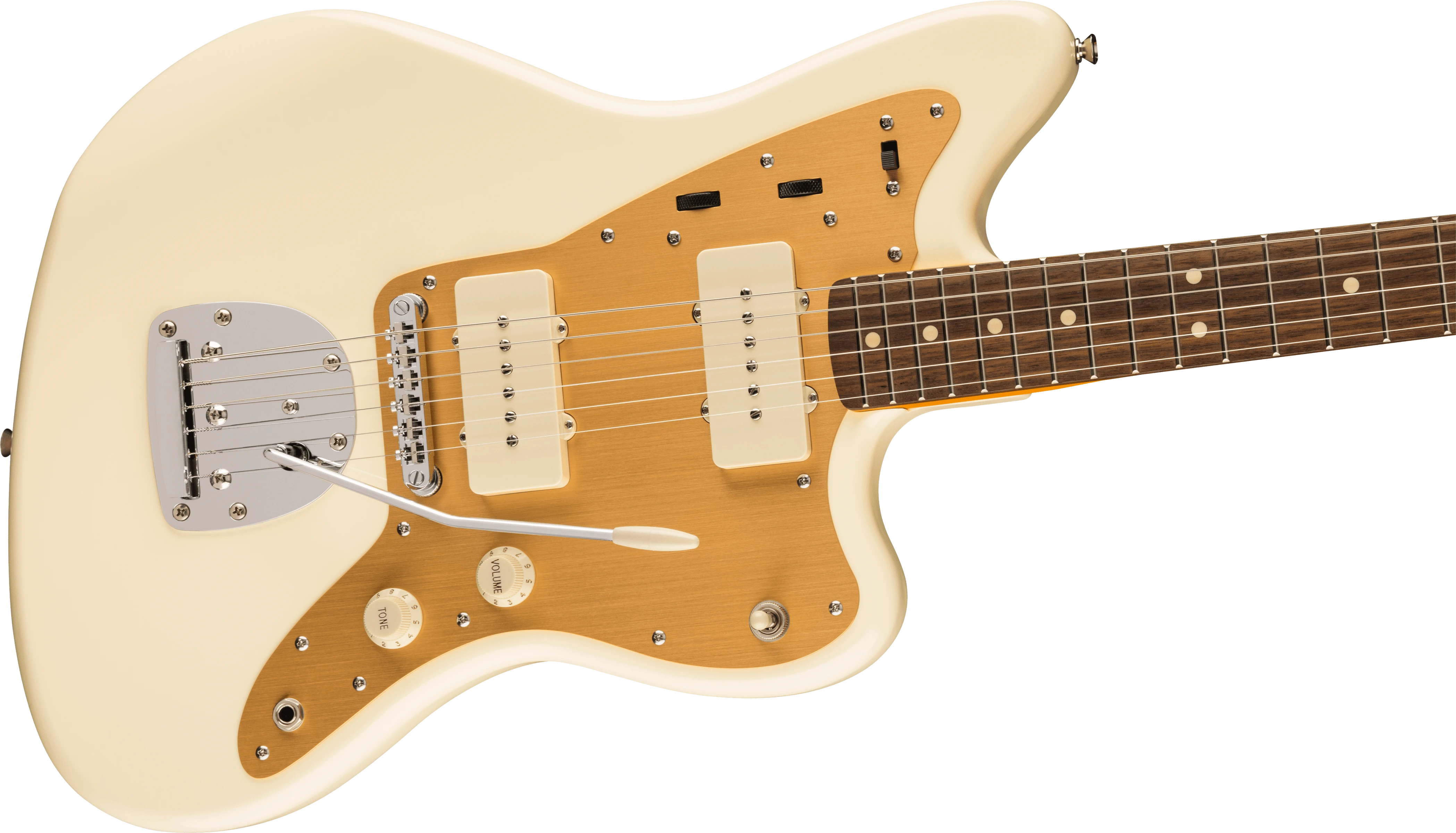 Squier® J Mascis Jazzmaster®, Laurel Fingerboard, Gold Anodized Pickguard, Vintage White