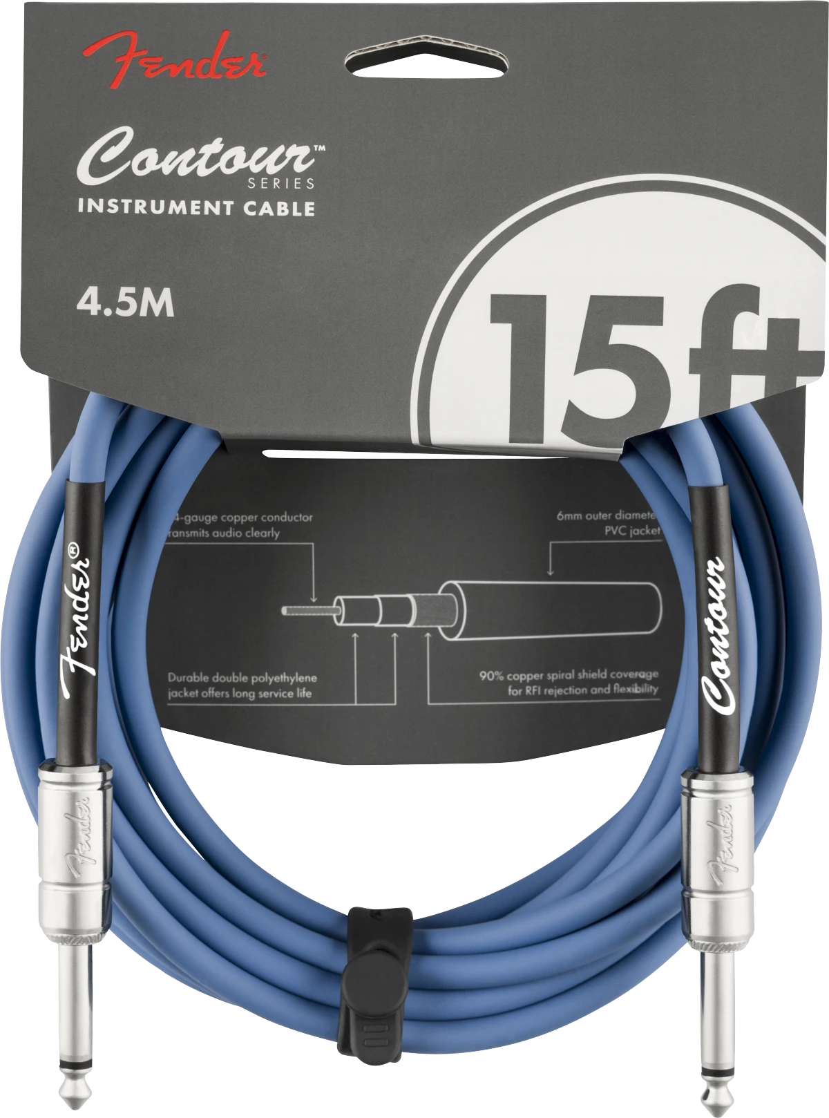 Fender® Contour™ Instrument Cable, Lake Placid Blue, 15'