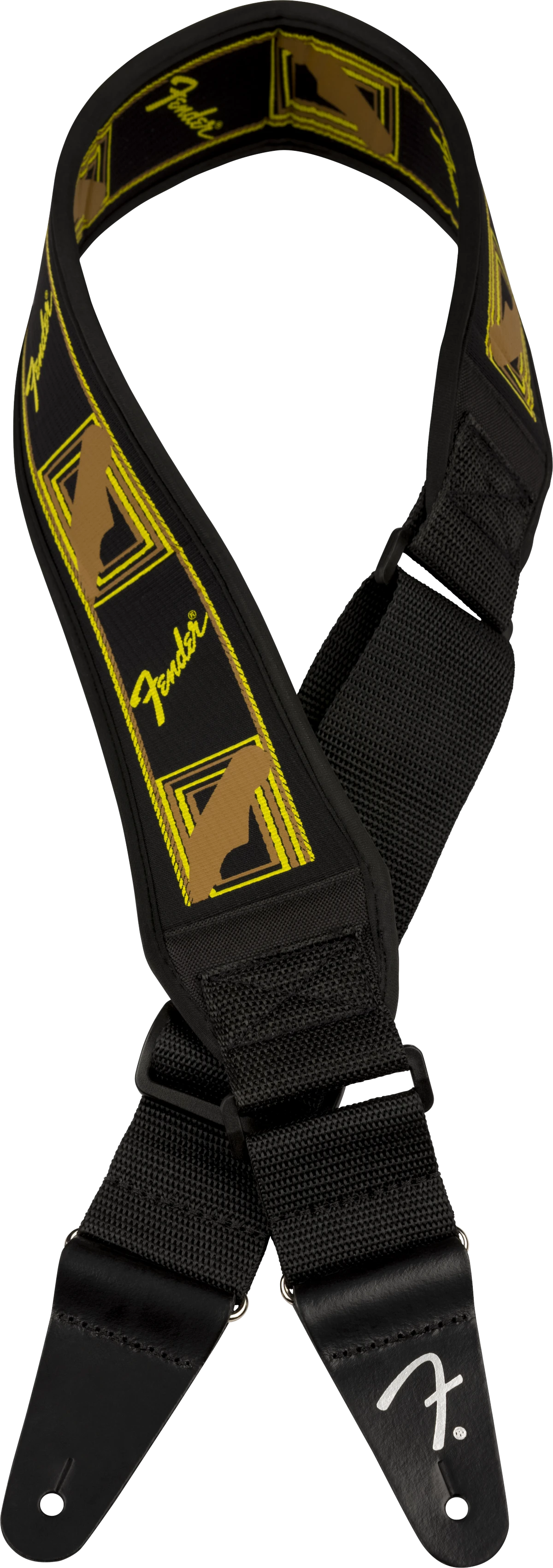Fender® Swell™ Neoprene Strap, Blk/Ylw/Brn Mono, 2.5"