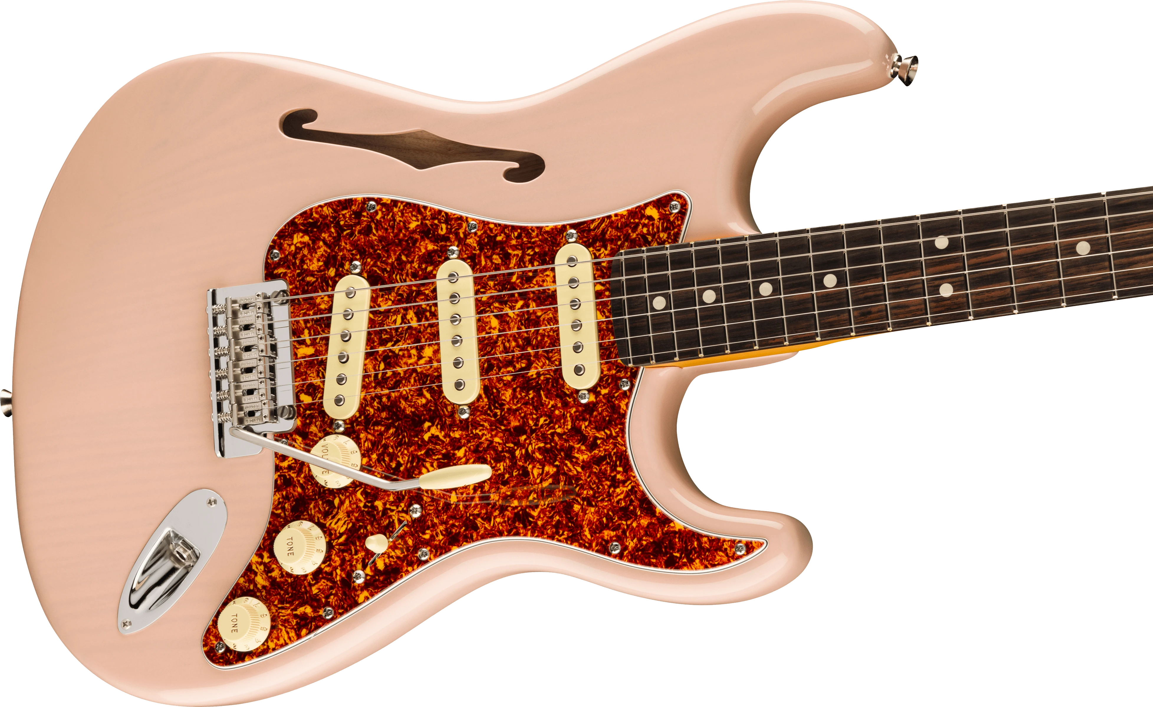 Fender® American Professional II Stratocaster® Thinline, Rosewood Fingerboard, Transparent Shell Pink