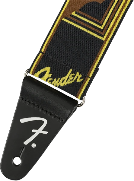 Fender® WeighLess™ Monogram Strap, Black/Yellow/Brown, 2"