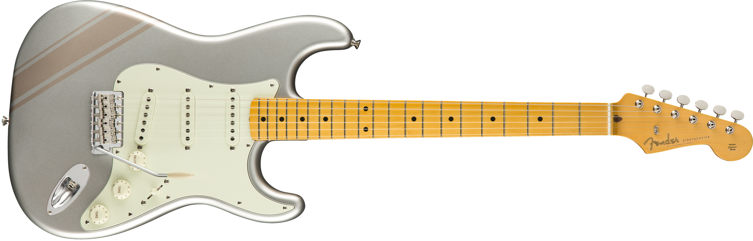 FSR Traditional 50s Strat, Maple Fingerboard, Inca Silver with Shoreline Gold Stripes