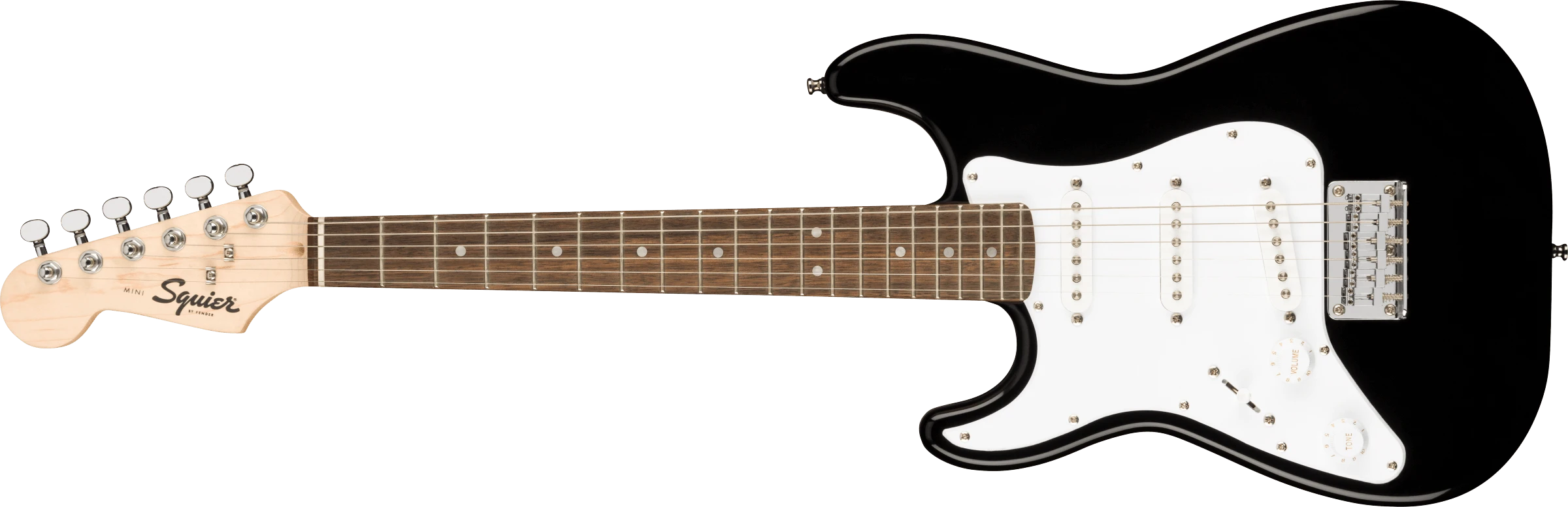 Squier® Mini Stratocaster® Left-Handed, Laurel Fingerboard, White Pickguard, Black