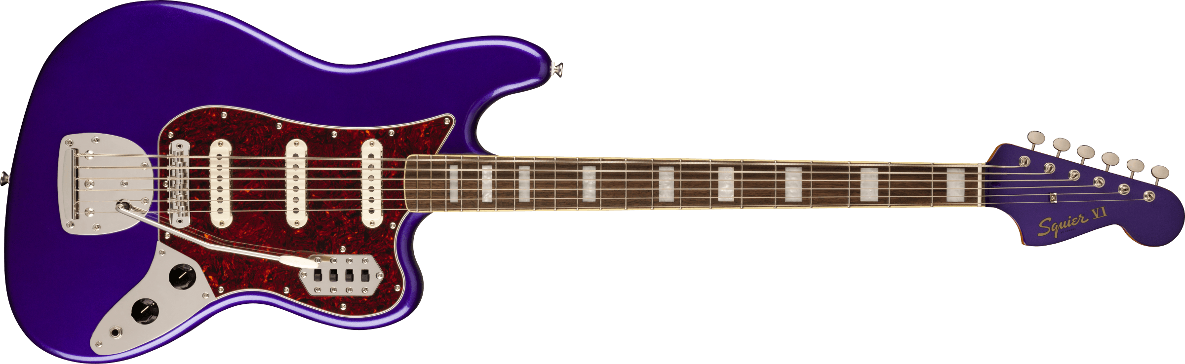 Squier® FSR Classic Vibe Bass VI, Laurel Fingerboard, Tortoiseshell Pickguard, Matching Headstock, Purple Metallic