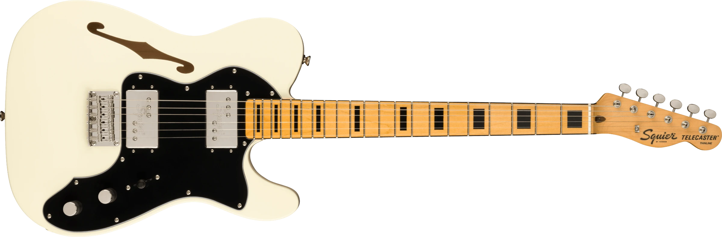 Squier® FSR Classic Vibe '70s Telecaster® Thinline, Maple Fingerboard with Blocks and Binding, Black Pickguard, Olympic White