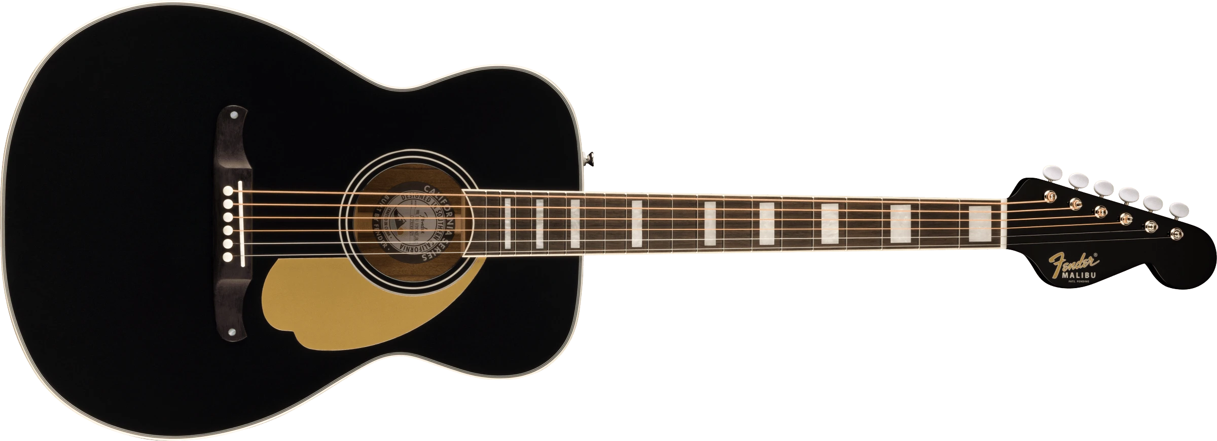 Fender® California Vintage Malibu with Case, Gold Pickguard, Matching Headstock, Black