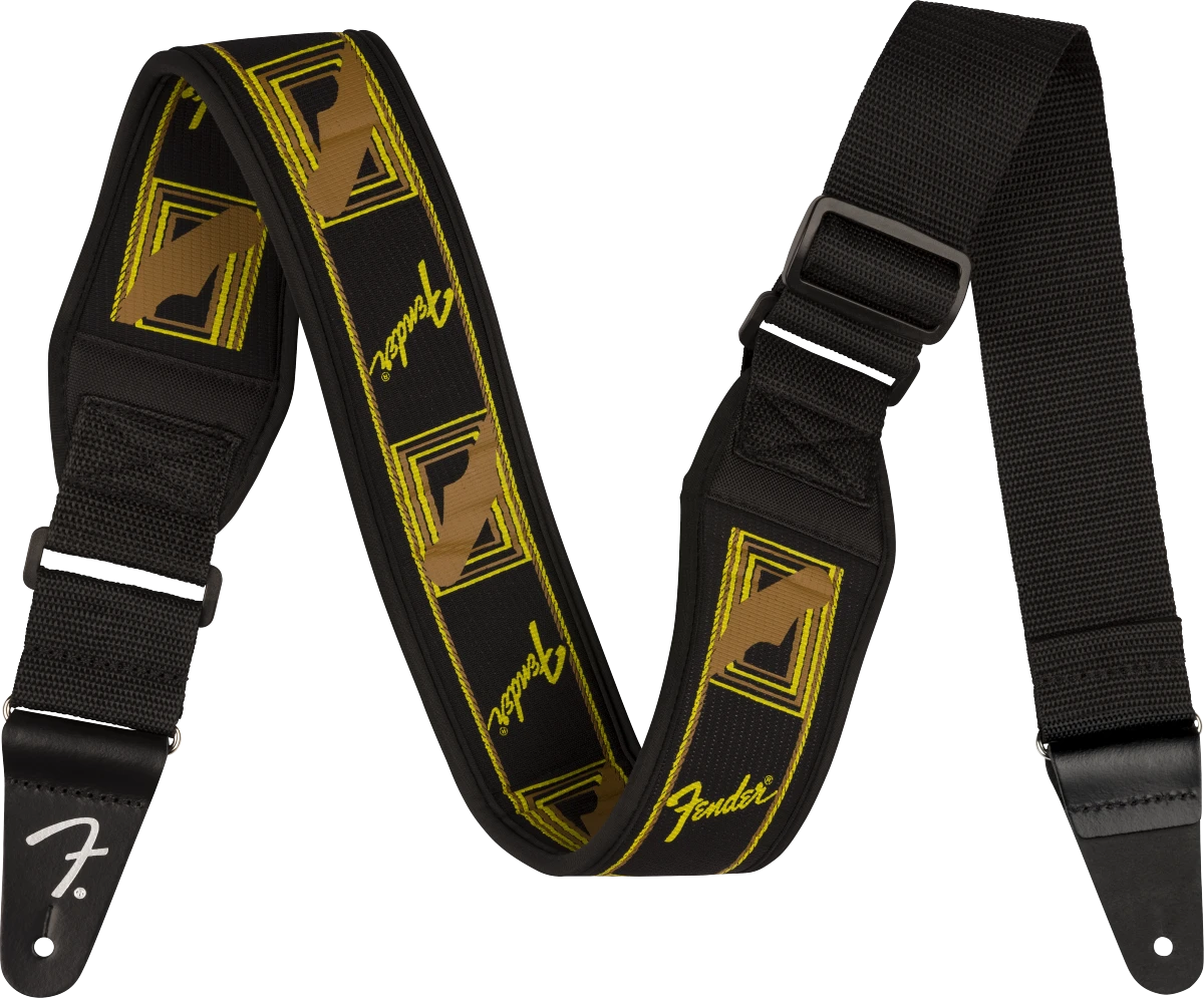 Fender® Swell™ Neoprene Strap, Blk/Ylw/Brn Mono, 2.5"
