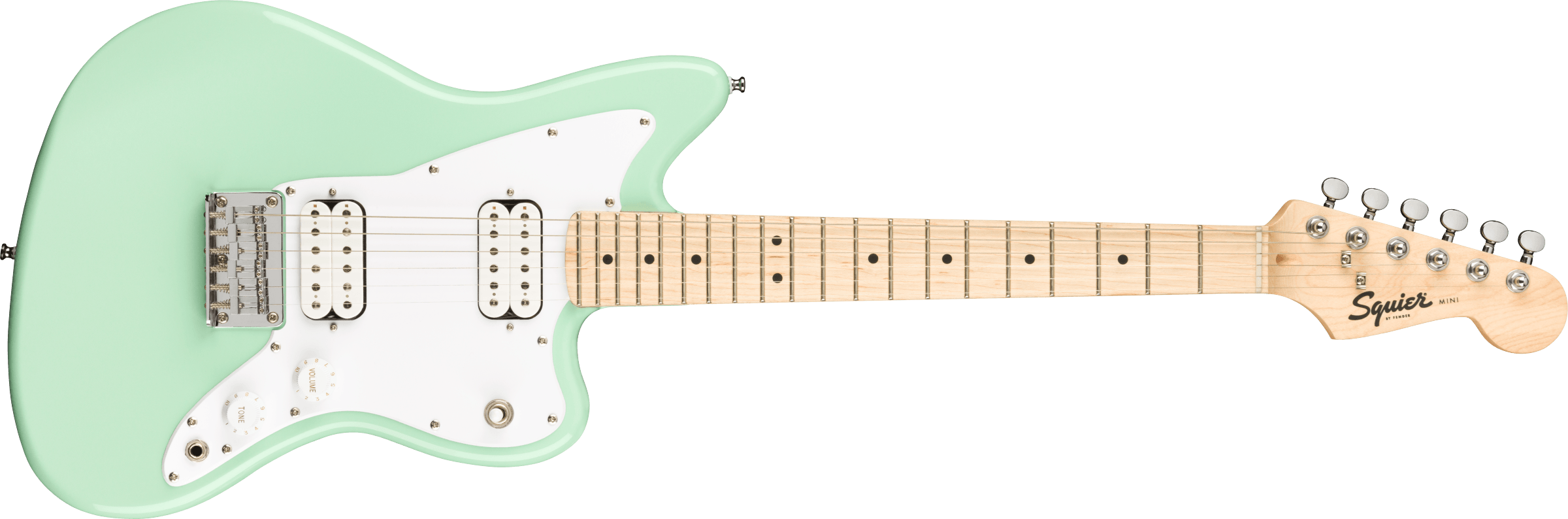 Squier® Mini Jazzmaster® HH, Maple Fingerboard, White Pickguard, Surf Green