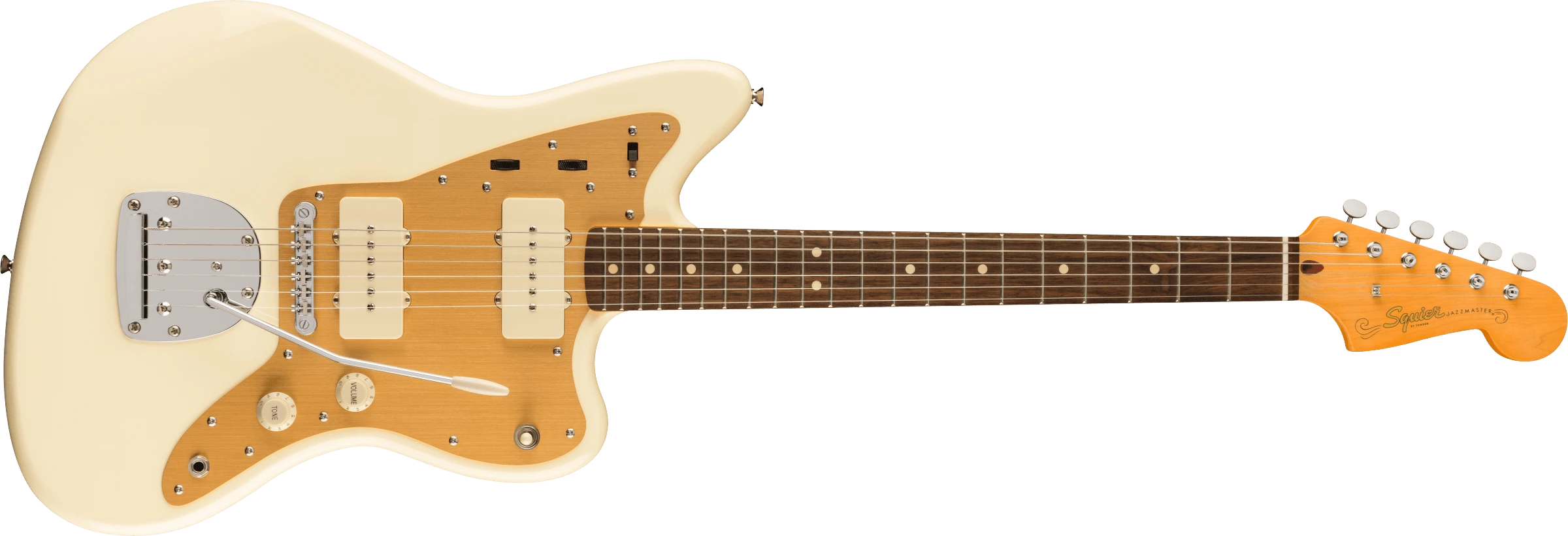 Squier® J Mascis Jazzmaster®, Laurel Fingerboard, Gold Anodized Pickguard, Vintage White
