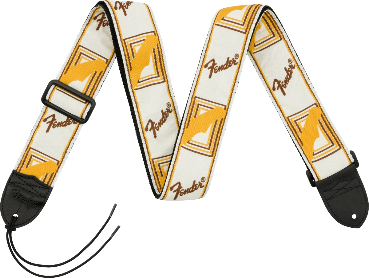 Fender® Monogrammed Strap, White/Brown/Yellow, 2"